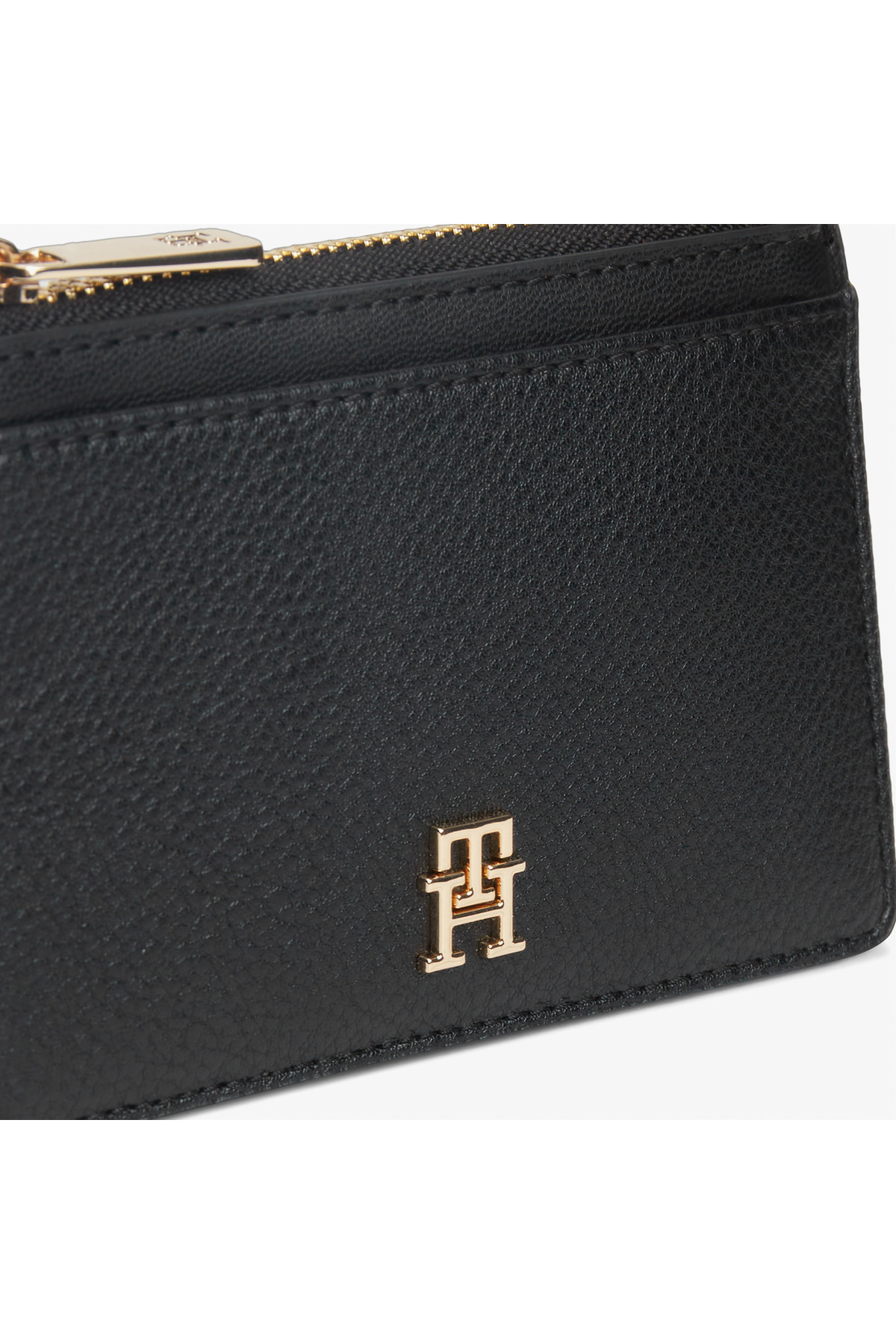 Tommy Hilfiger Kadın TH Monogram Logolu Fermuarlı Ekstra Kartlık Bölmeli Siyah Cüzdan görsel 4