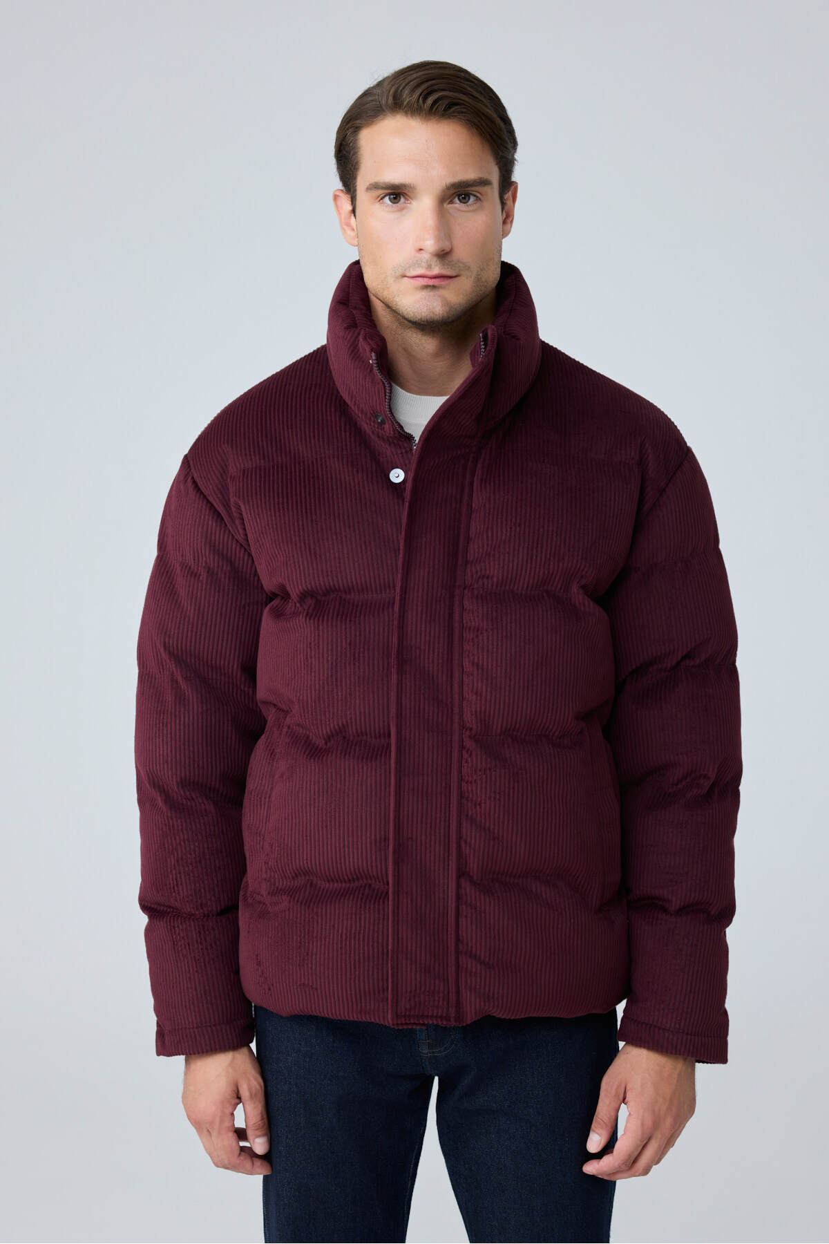 Erkek Su Geçirmez Kadife Puffer Şişme Mont Bordo 4346DNGR — رنگارنگ — تصویر 5 از 7