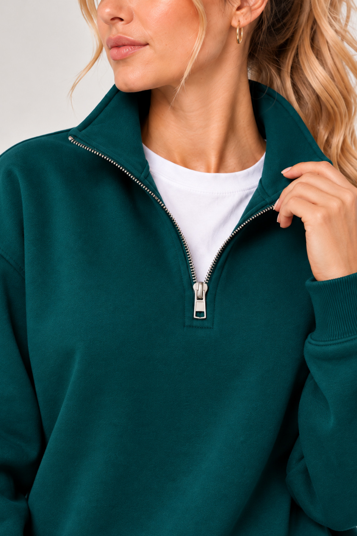 GENIUS STORE Kadın Sweatshirt Dik Yaka Yarım Fermuarlı Oversize Kalıp İçi Polarlı Kadın Spor Sweatshirt görsel 4