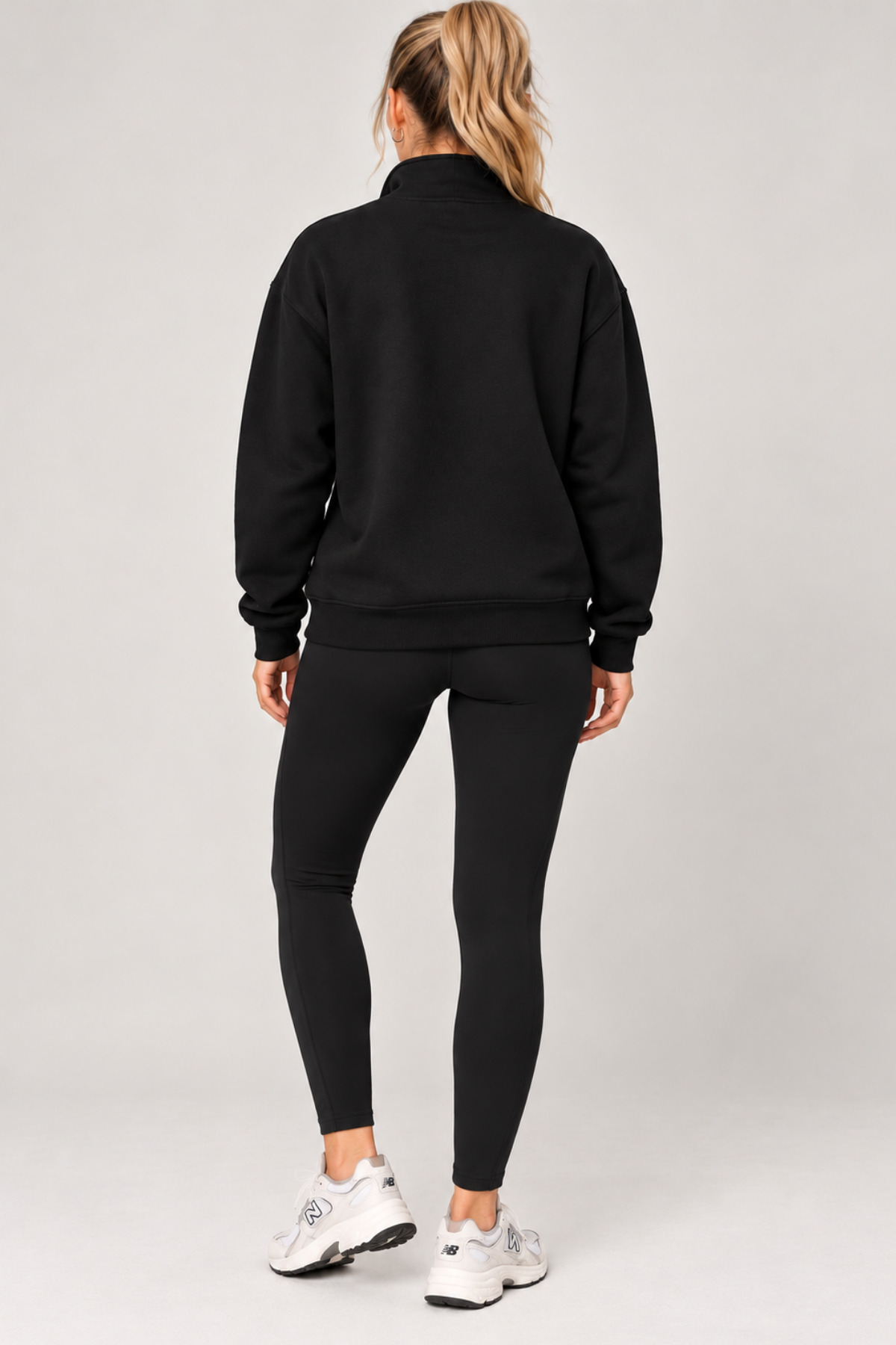 GENIUS STORE Kadın Sweatshirt Dik Yaka Yarım Fermuarlı Oversize Kalıp İçi Polarlı Kadın Spor Sweatshirt görsel 4