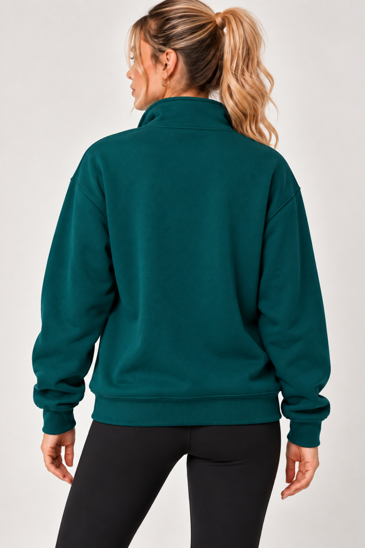 GENIUS STORE Kadın Sweatshirt Dik Yaka Yarım Fermuarlı Oversize Kalıp İçi Polarlı Kadın Spor Sweatshirt görsel 3