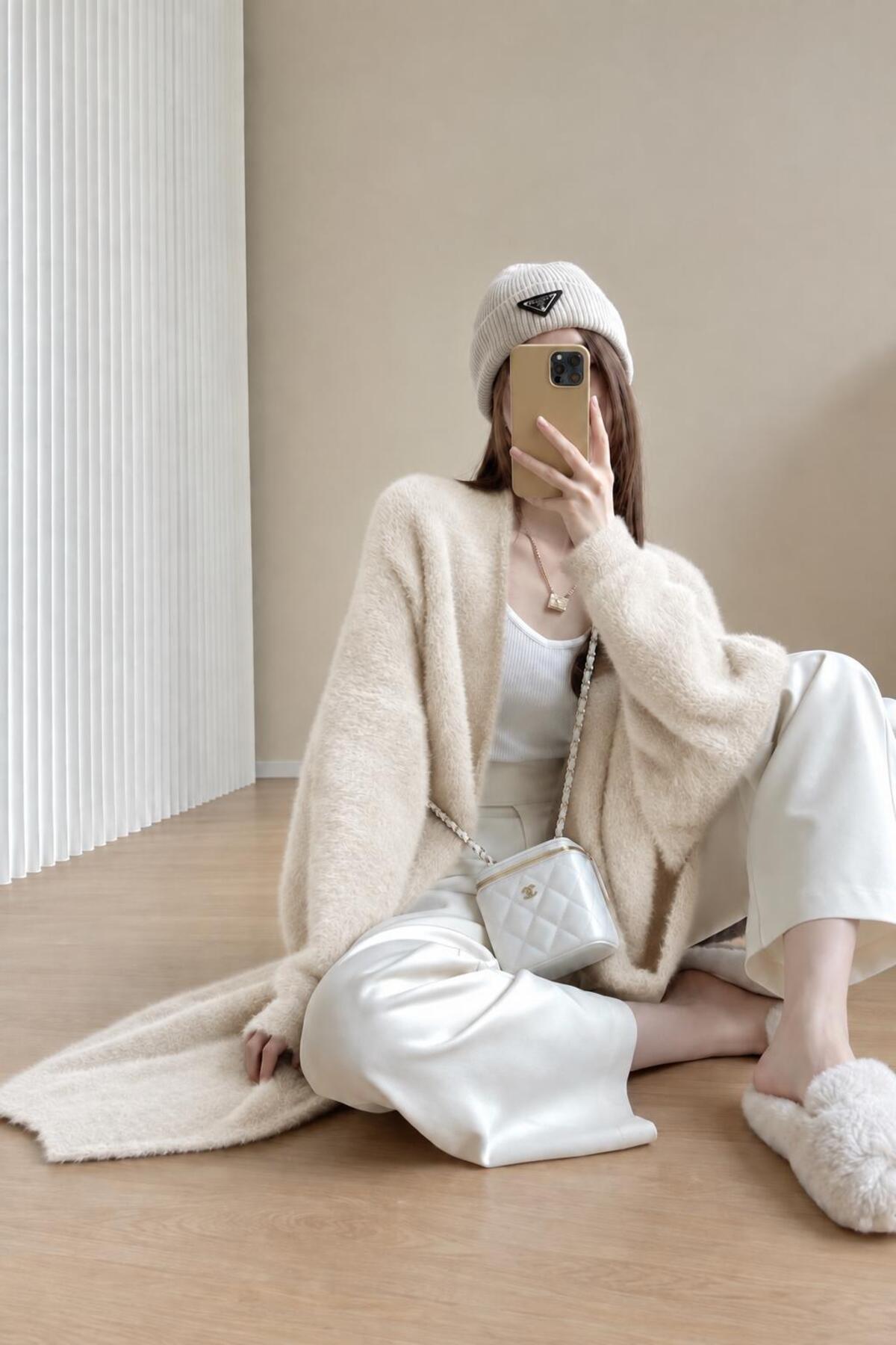 Gülce moda Kadın Oversize Uzun Triko Hırka Şal Yaka görsel 2