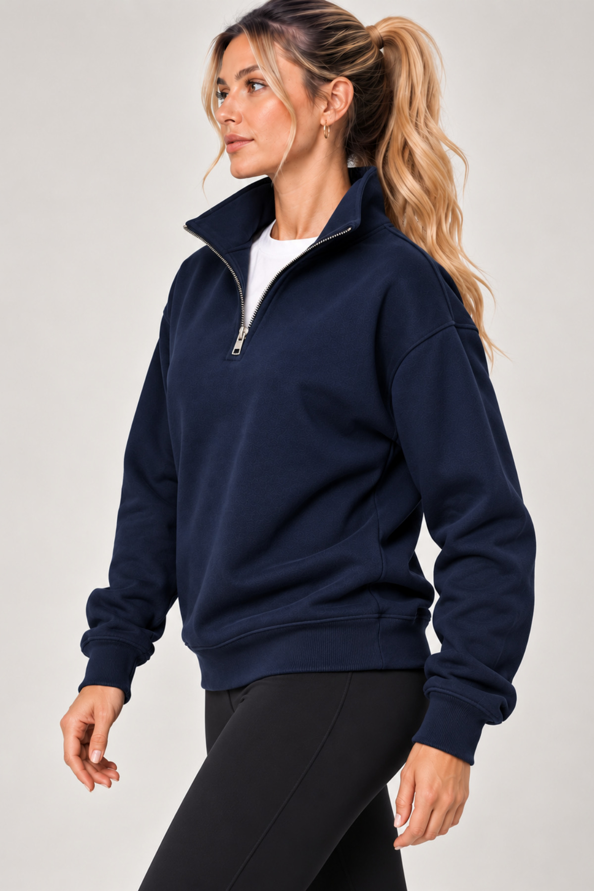 GENIUS STORE Kadın Sweatshirt Dik Yaka Yarım Fermuarlı Oversize Kalıp İçi Polarlı Kadın Spor Sweatshirt görsel 2