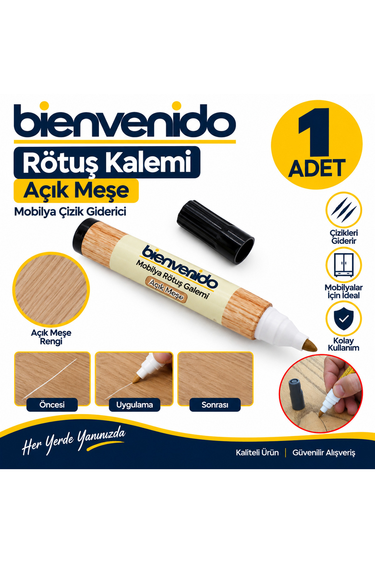 Mobilya Rötuş Kalemi Ahşap Masa Sehpa Dolap Kalemi Çizik Giderici Çatlak Kapatıcı AÇIK MEŞE BIE-MRK-AME-1, one size