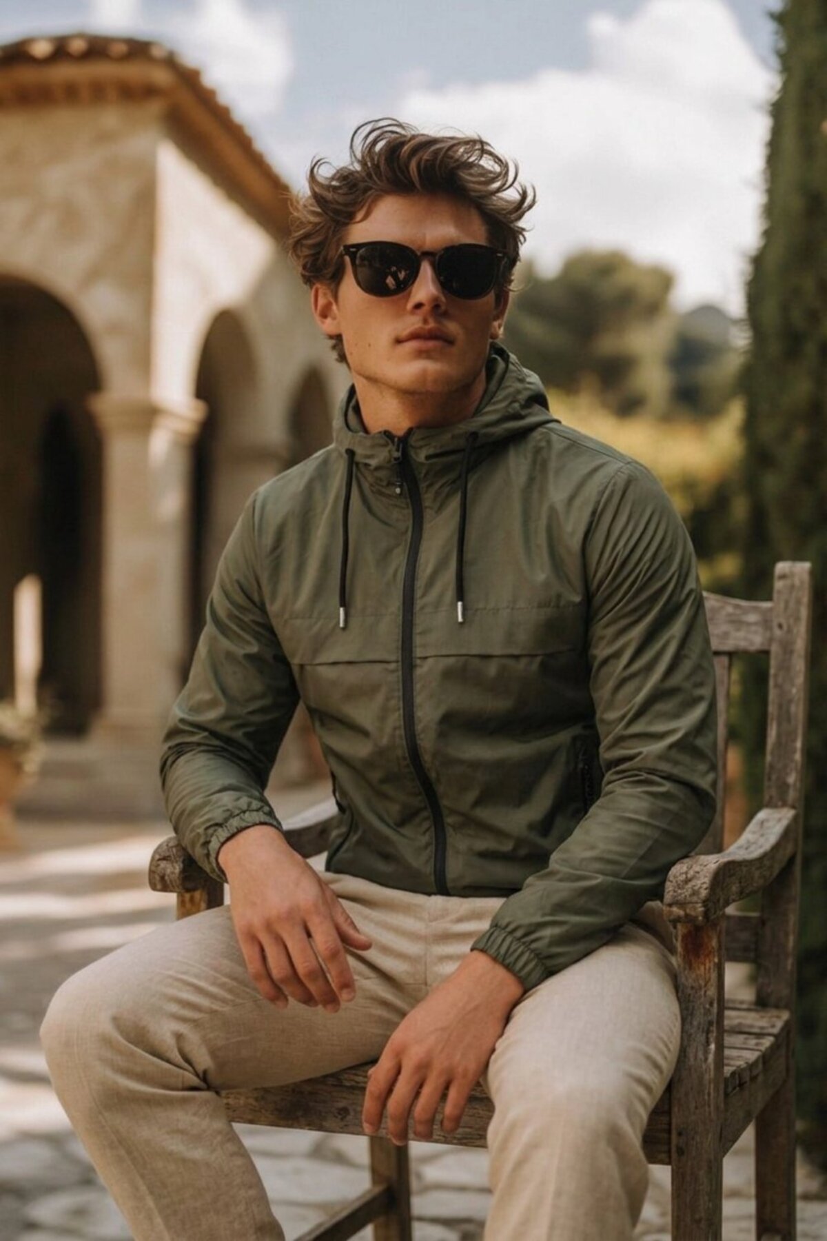 Erkek Trend Casual Astarlı Haki Yağmurluk & Rüzgarlık — خاکی E0210-12-5 — تصویر 3 از 6