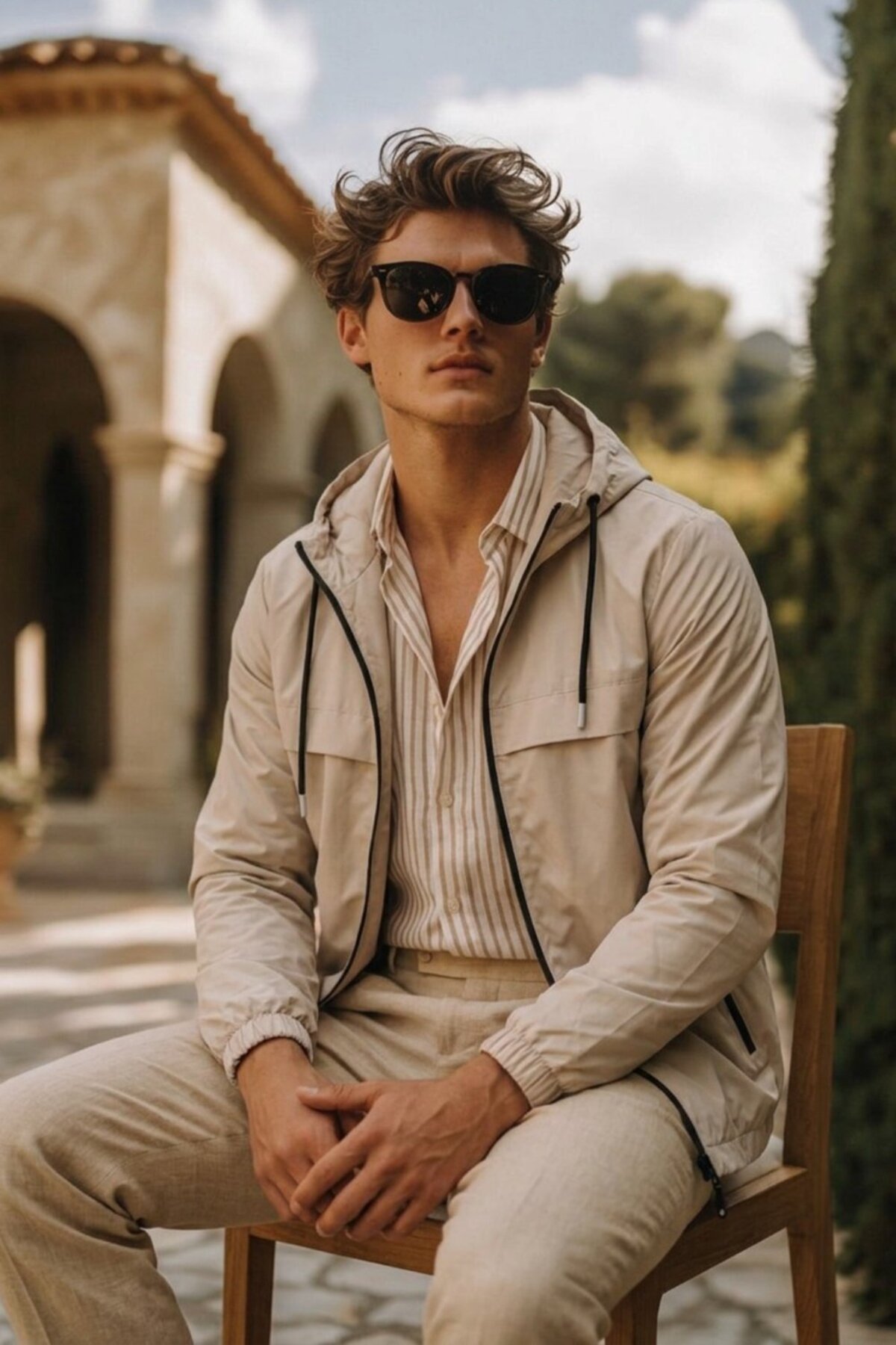 Erkek Trend Casual Astarlı Taş Yağmurluk & Rüzgarlık — کرم E0210-12-5 — تصویر 3 از 6