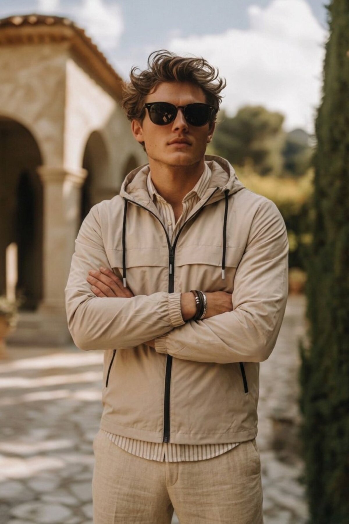 Erkek Trend Casual Astarlı Taş Yağmurluk & Rüzgarlık — کرم E0210-12-5 — تصویر 4 از 6