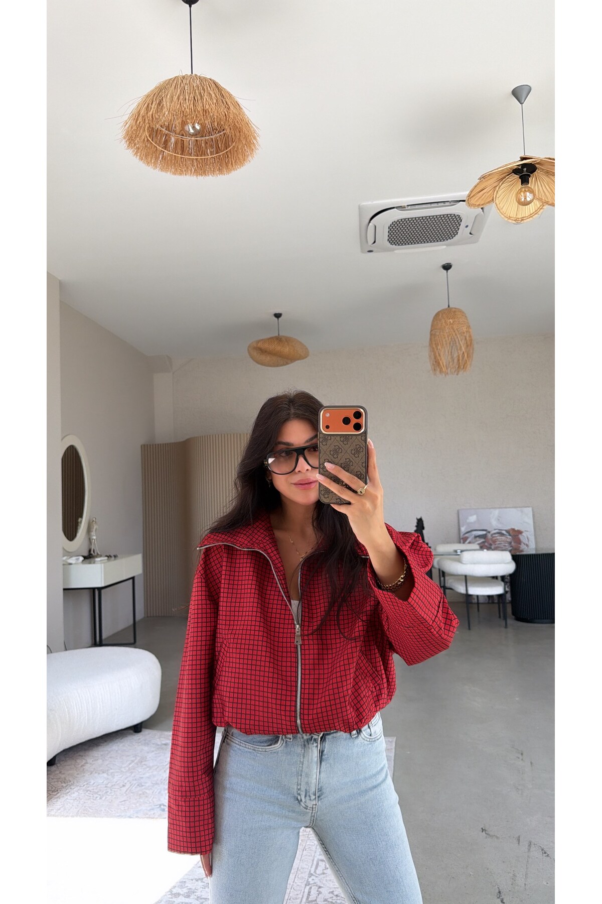 Buket Teke Kırmızı Kareli ZR Model Ceket görsel 5