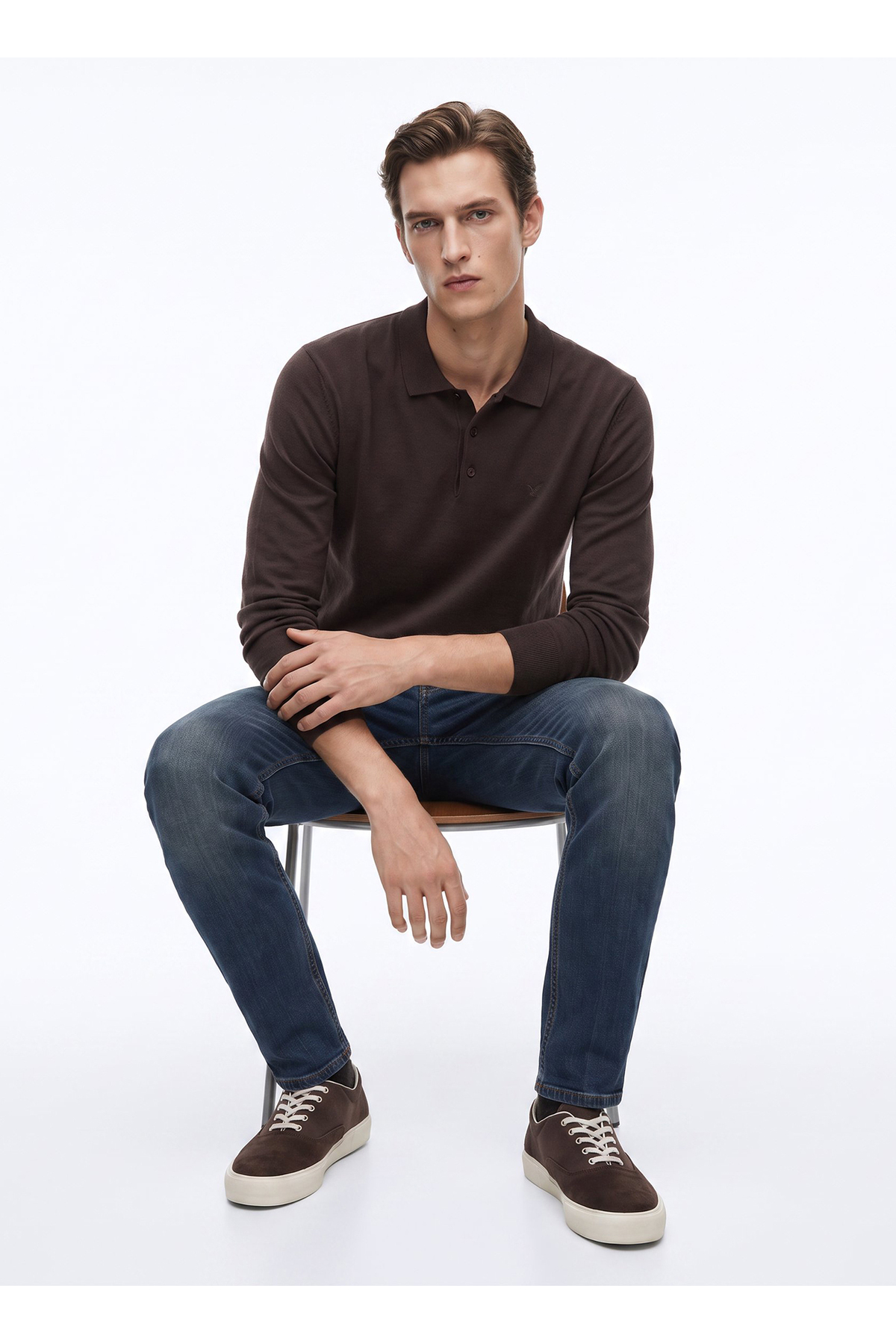 ژاکت پولو بافتنی باریک مردانه قهوه ای F5WM-KZK 2553 — قهوه‌ای 5003365286 — تصویر 2 از 7