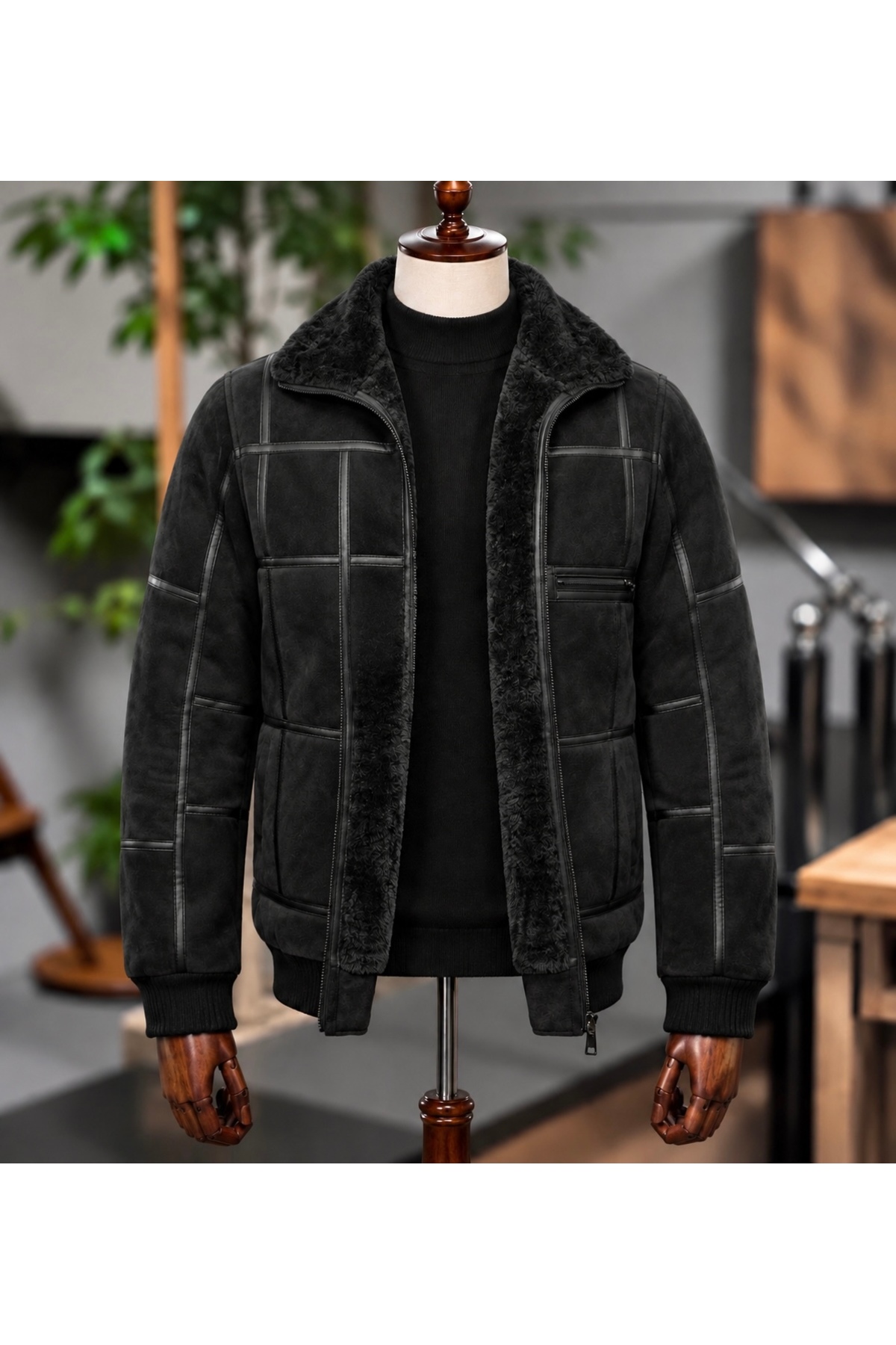 ERKEK DERİ KÜRKLÜ MONT – Soğuk Havalara Uygun Kışlık Model — مشکی Termal001
