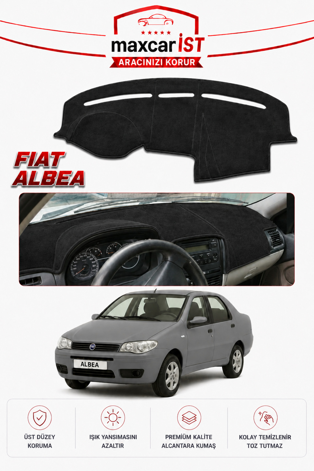 COLONY Fiat Albea Elegance Serisi Uyumlu Torpido Koruma Örtüsü/Kılıfı Siyah