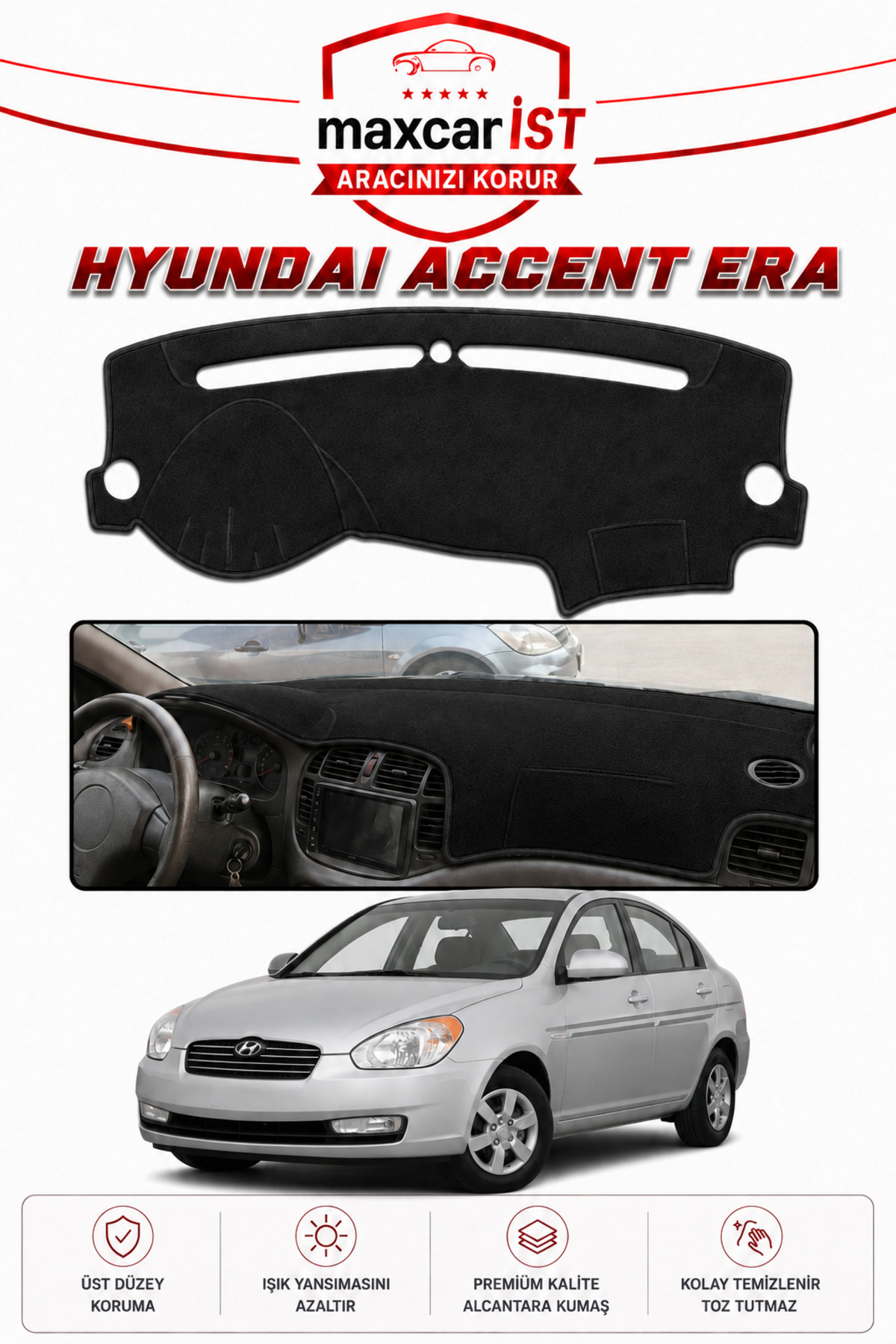 CYBERLİNE Hyundai Accent Era Elegance Serisi Uyumlu Torpido Koruma Örtüsü/Kılıfı Siyah