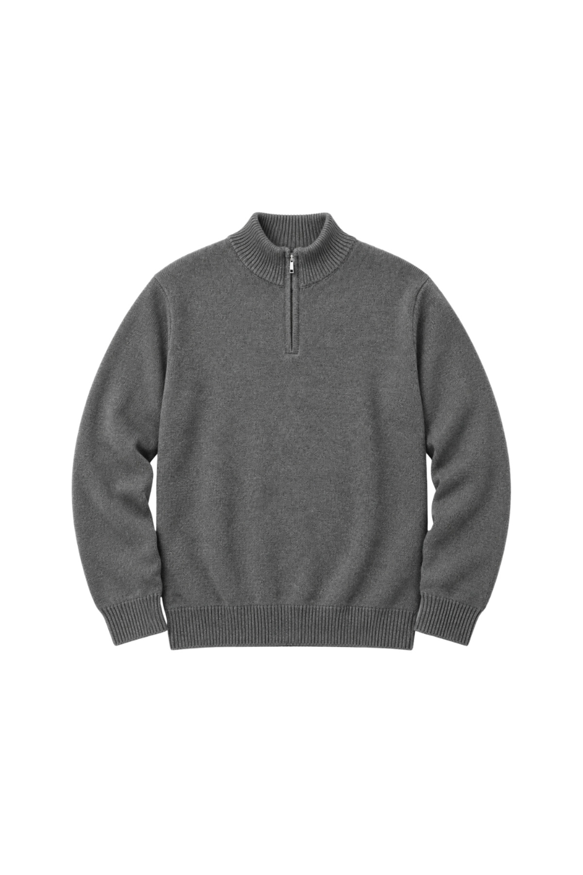 BattalModa Erkek Büyük Beden Füme Hattush Fermuarlı Dik Yaka Triko Kazak 3XL-4XL-5XL-6XL görsel 4