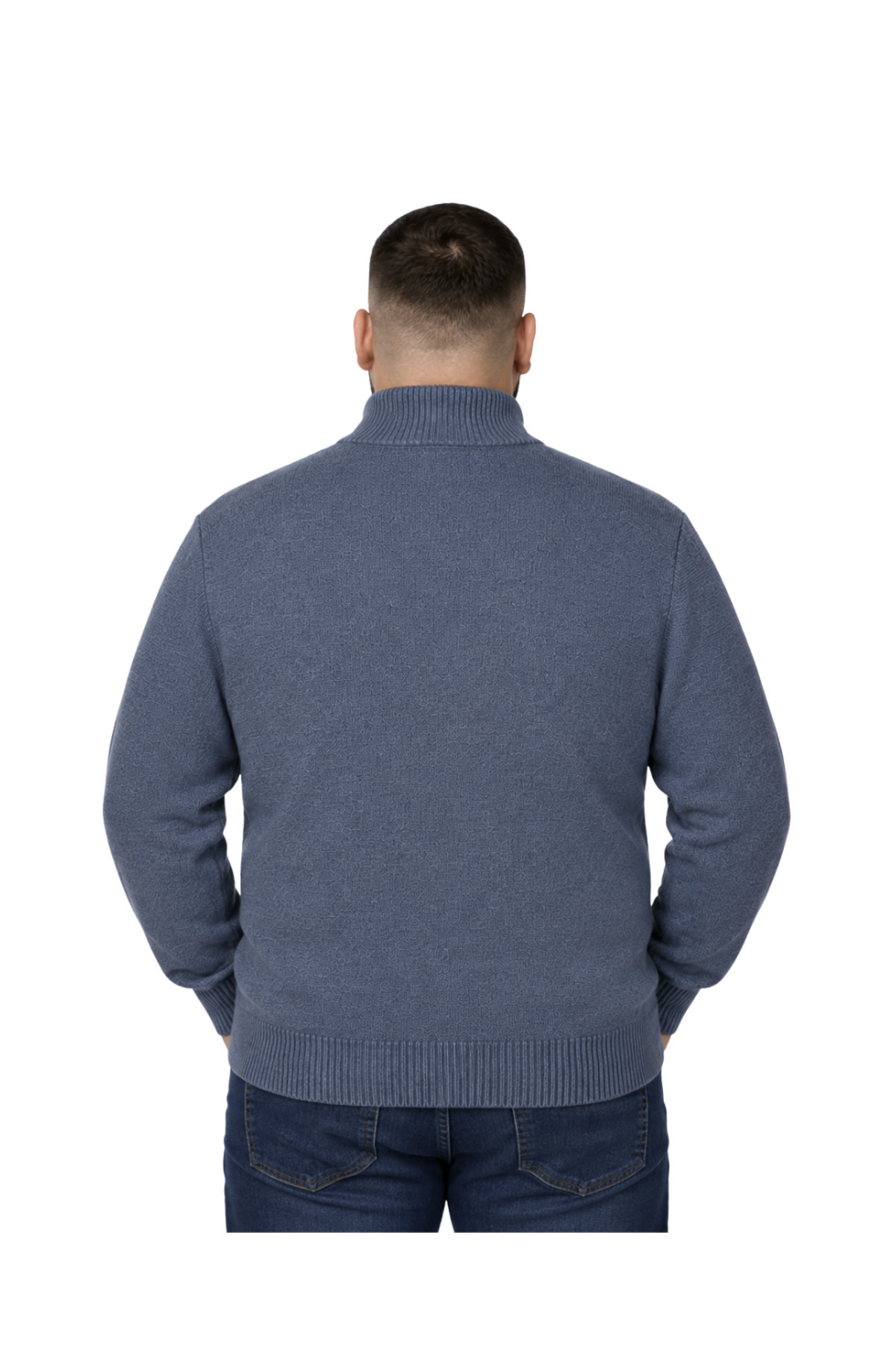 BattalModa Erkek Büyük Beden İndigo Hattush Dik Yaka Cepli Triko Hırka 3XL-4XL-5XL-6XL görsel 3