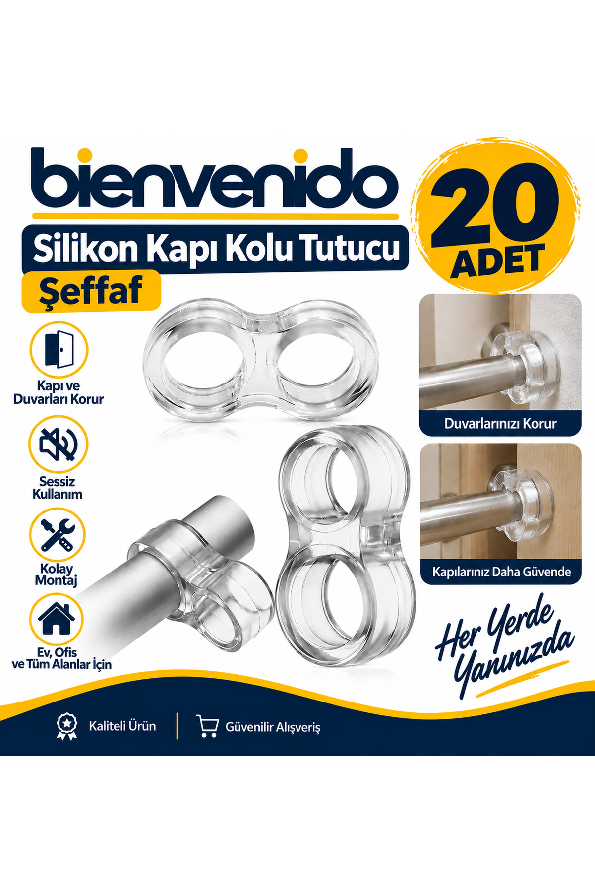 Şeffaf Silikon Plastik Kapı Kolu Tutucu Tutacağı Durdurucu Pencere Tamponu Stoperi (20 ADET)