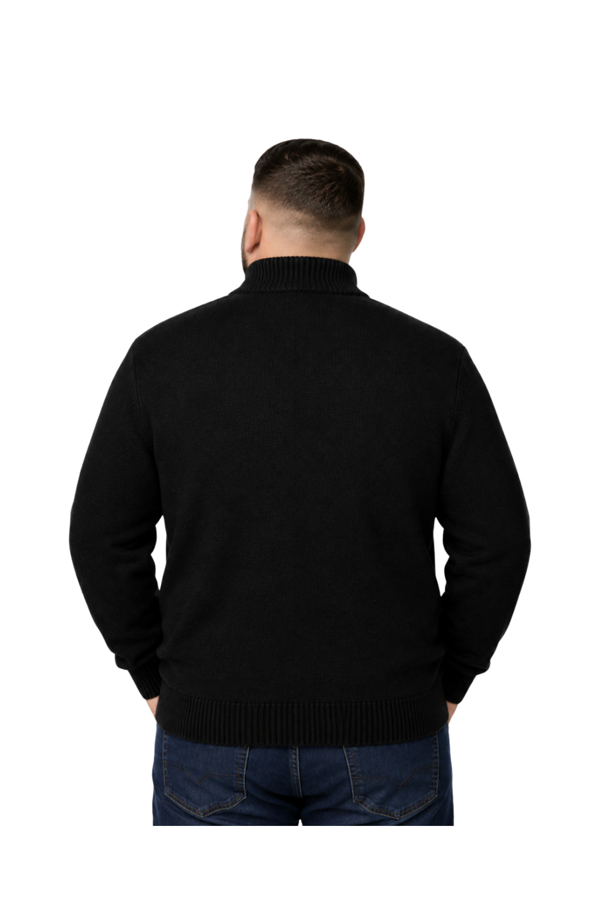 BattalModa Erkek Büyük Beden Siyah Hattush Dik Yaka Cepli Triko Hırka 3XL-4XL-5XL-6XL görsel 3