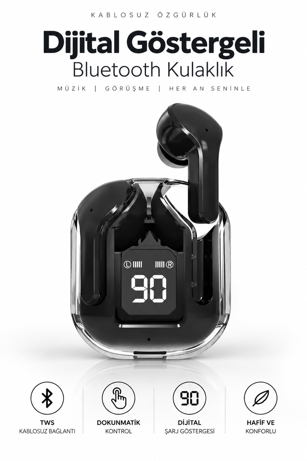 Weskam Dijital Göstergeli Bluetooth Kulaklık TWS Kablosuz Dokunmatik Kulak İçi Şarj Kutulu Kulaklık IOS Android Uyumlu