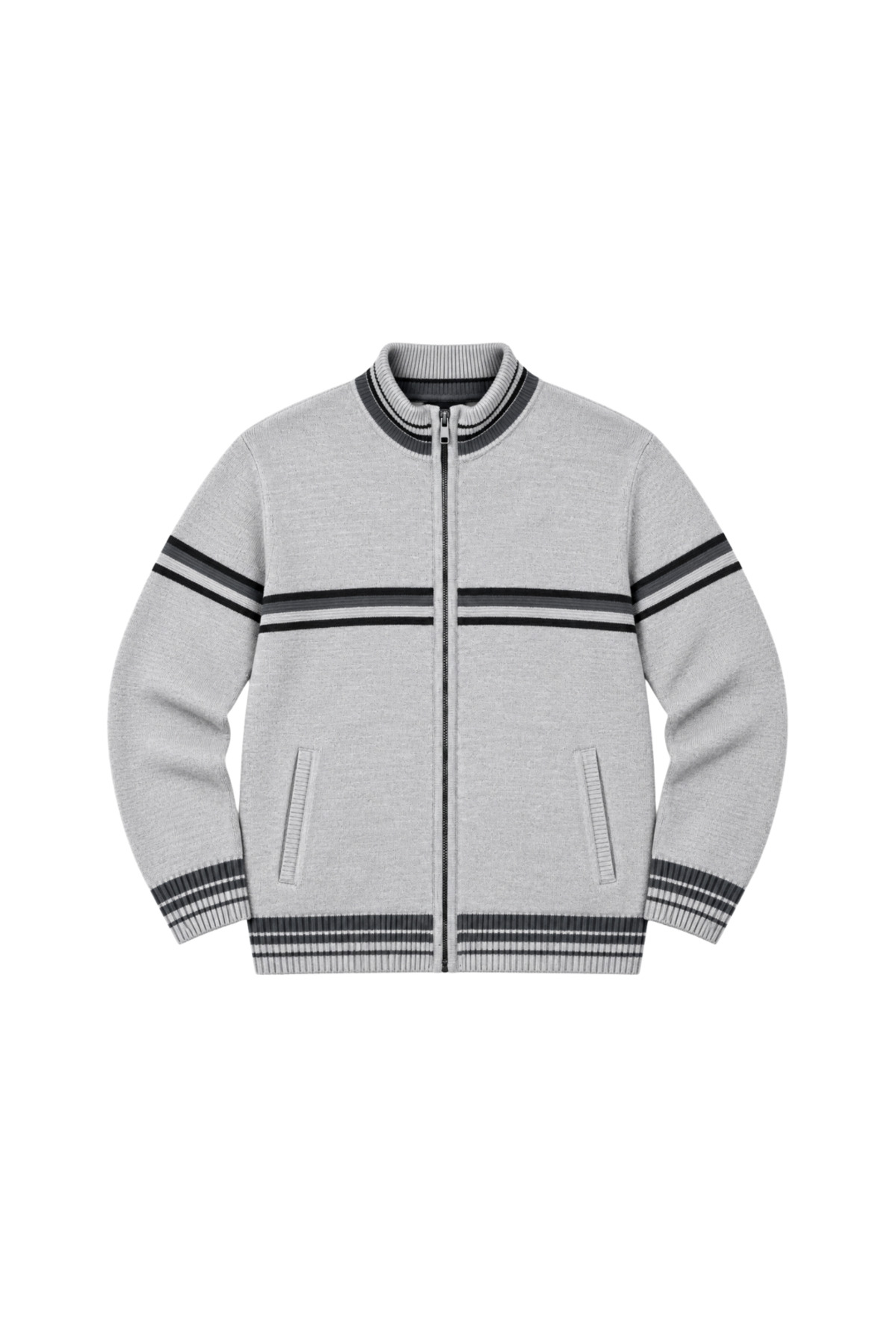 BattalModa Erkek Büyük Beden Açık Gri Desenli Cepli Triko Hırka 3XL-4XL-5XL-6XL görsel 4