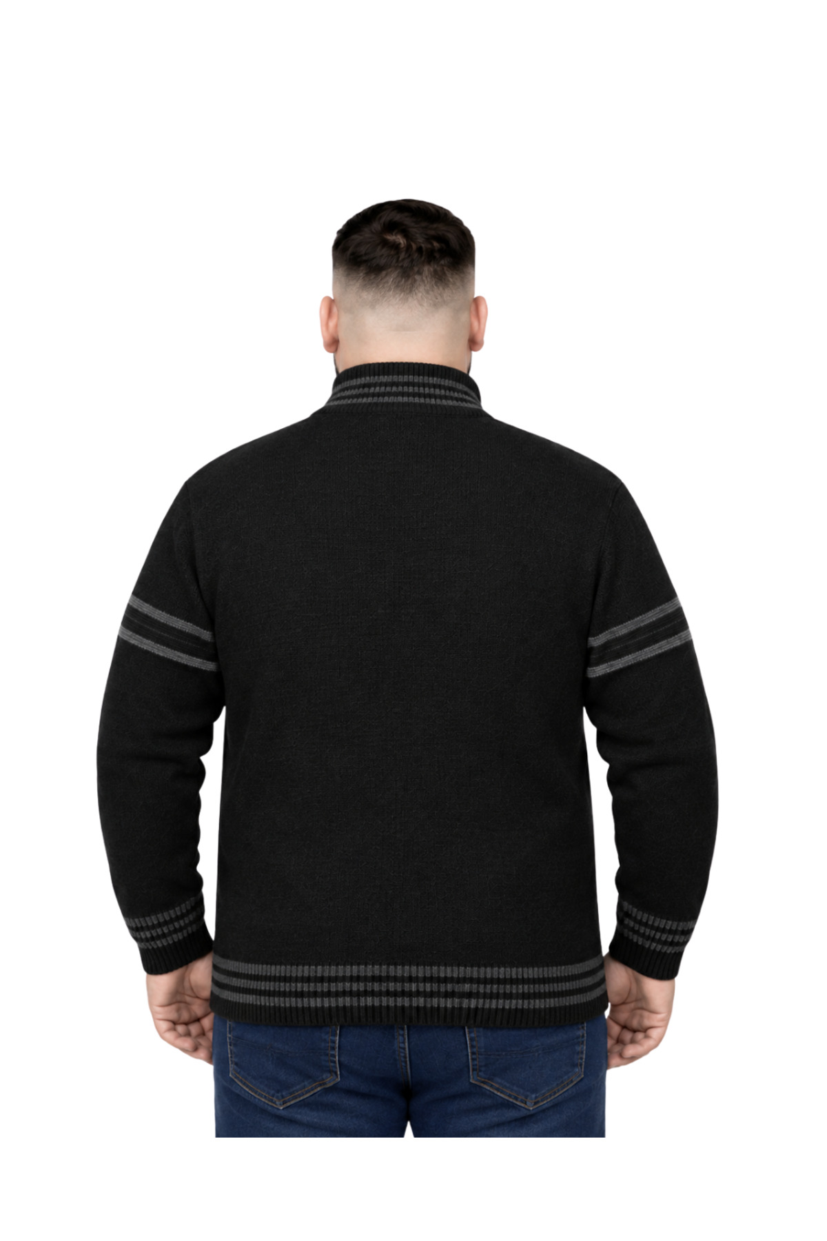 BattalModa Erkek Büyük Beden Siyah Desenli Cepli Triko Hırka 3XL-4XL-5XL-6XL görsel 3
