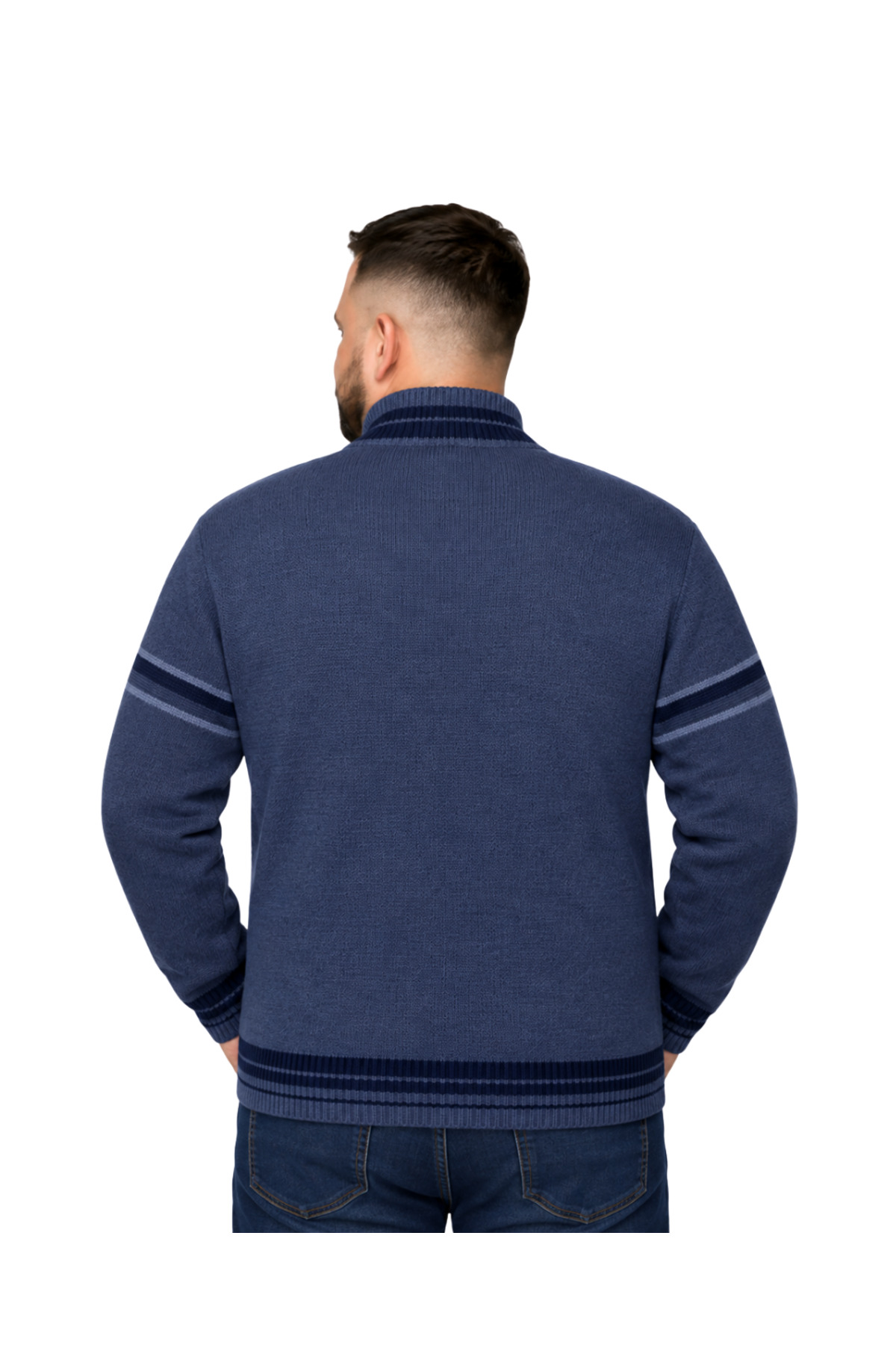 BattalModa Erkek Büyük Beden İndigo Desenli Cepli Triko Hırka 3XL-4XL-5XL-6XL görsel 3