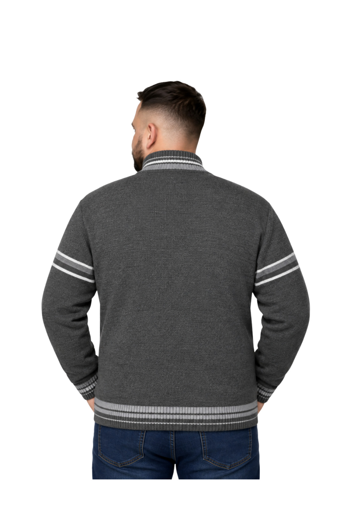 BattalModa Erkek Büyük Beden Füme Desenli Cepli Triko Hırka 3XL-4XL-5XL-6XL görsel 3