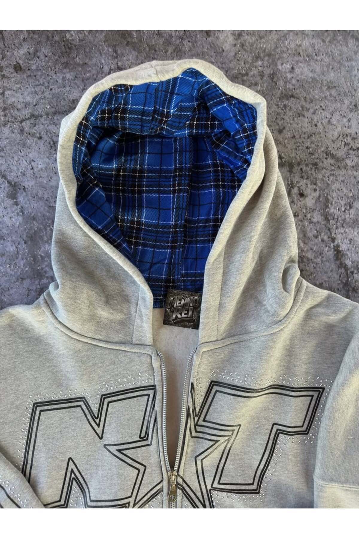 Gri Oversize NXT Taş Baskılı Unisex Hırka — خاکستری SOLO-CURRİK-56 — تصویر 2 از 3