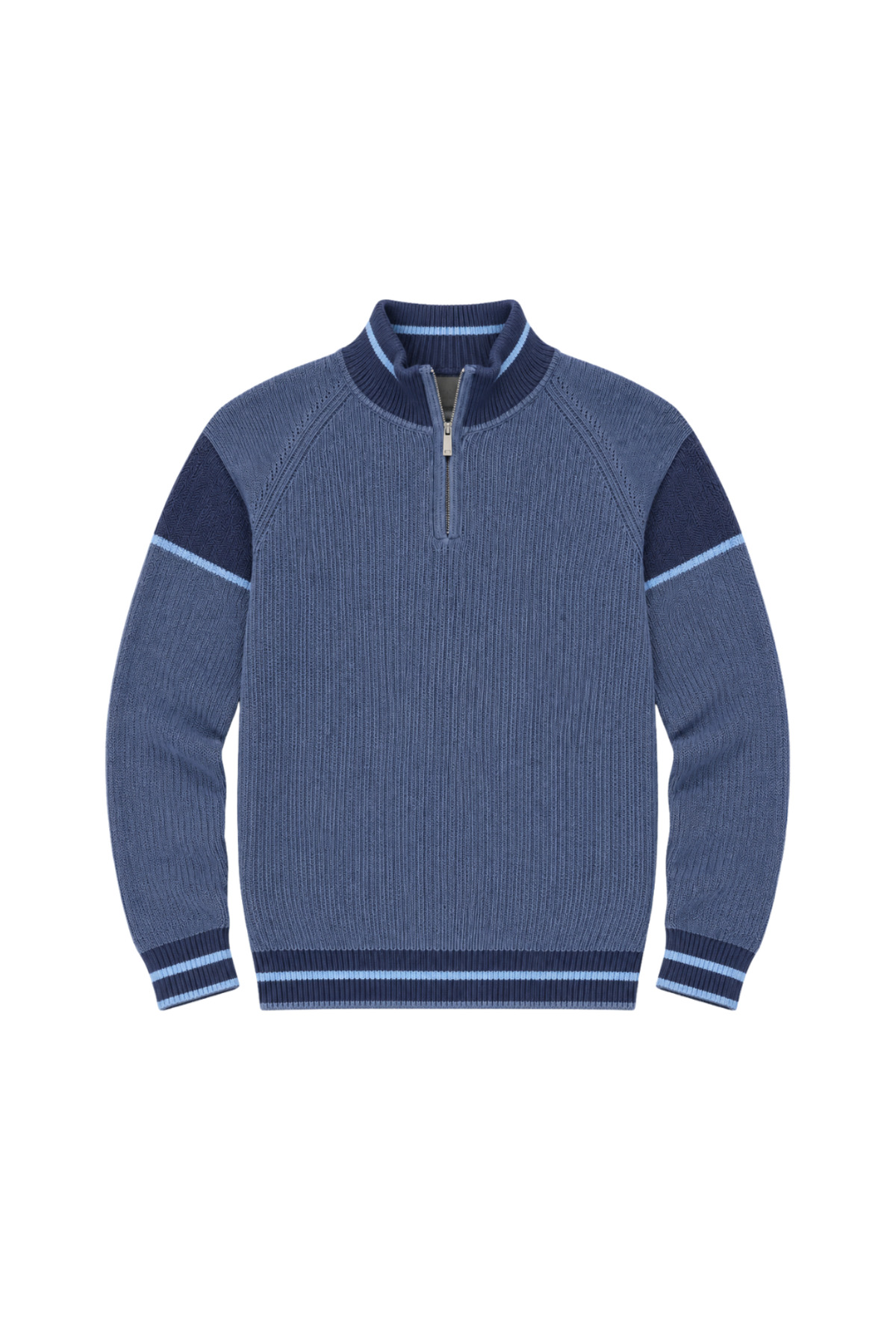 BattalModa Erkek Büyük Beden İndigo Hattush Fermuarlı Dik Yaka Desenli Triko Kazak 3XL-4XL-5XL-6XL görsel 4