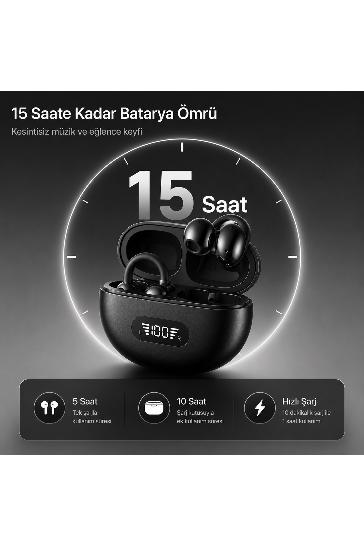 Teknowireless Klipsli Kulaklık Led Göstergeli