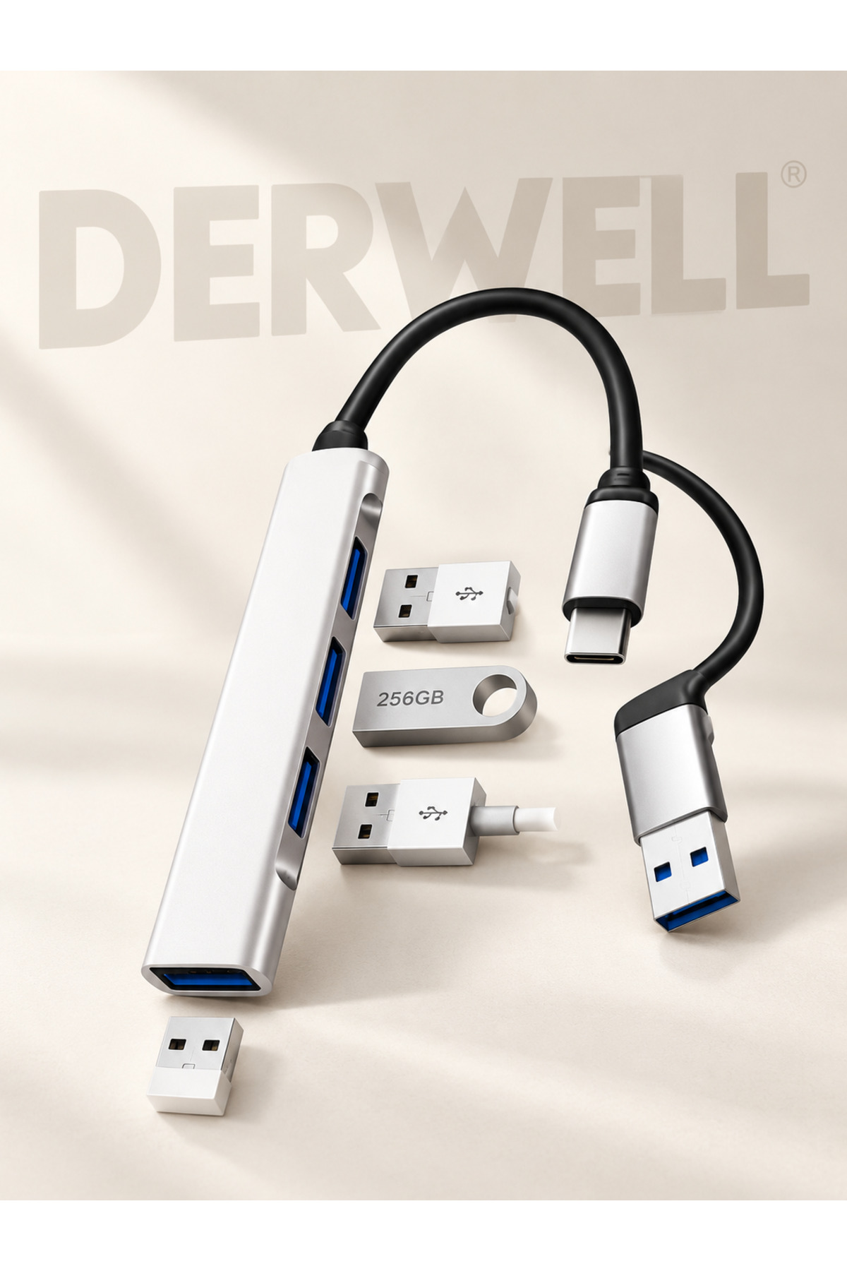 4 Port USB 3.0 Çoklayıcı Hub Type C Çift Uçlu Dönüştürücü Macbook Windows Linux Uyumlu Alüminyum Kasa Hızlı Veri Aktarımı Taşınabilir Çoklu Bağlantı Adaptörü Sürücüsüz Tak Çalıştır Gri