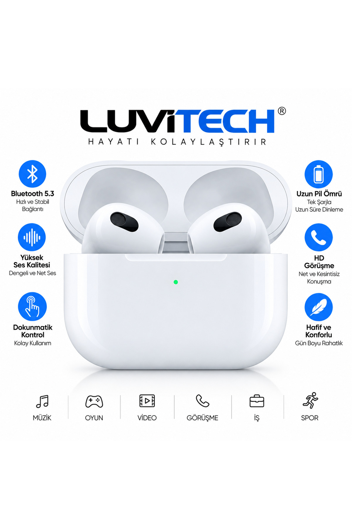 3. Nesil Pro Beyaz Ios Android Uyumlu Kablosuz Bluetooth Kulaklık Yeni Nesil