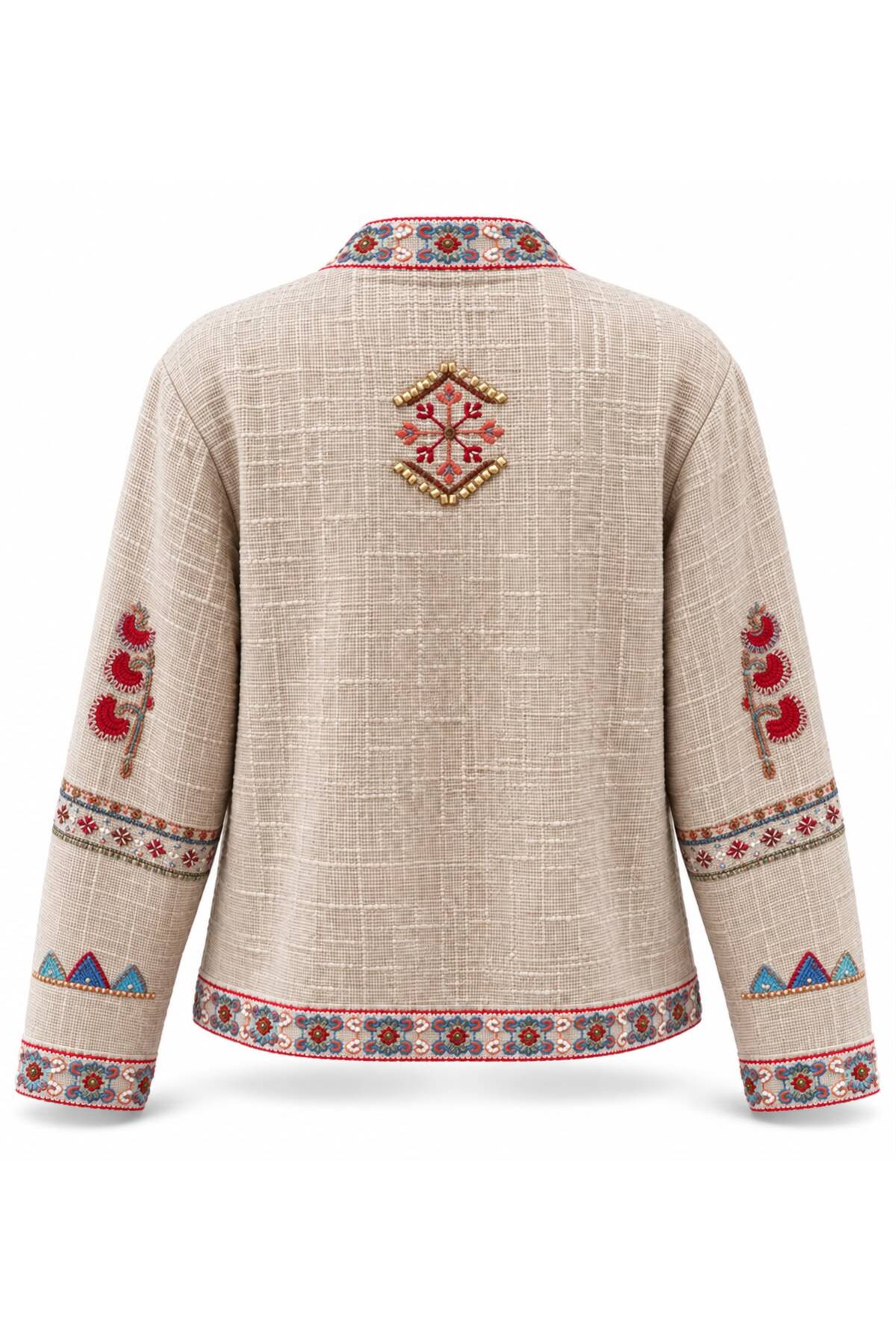 ژاکت کتان خام مهره دوزی شده 2