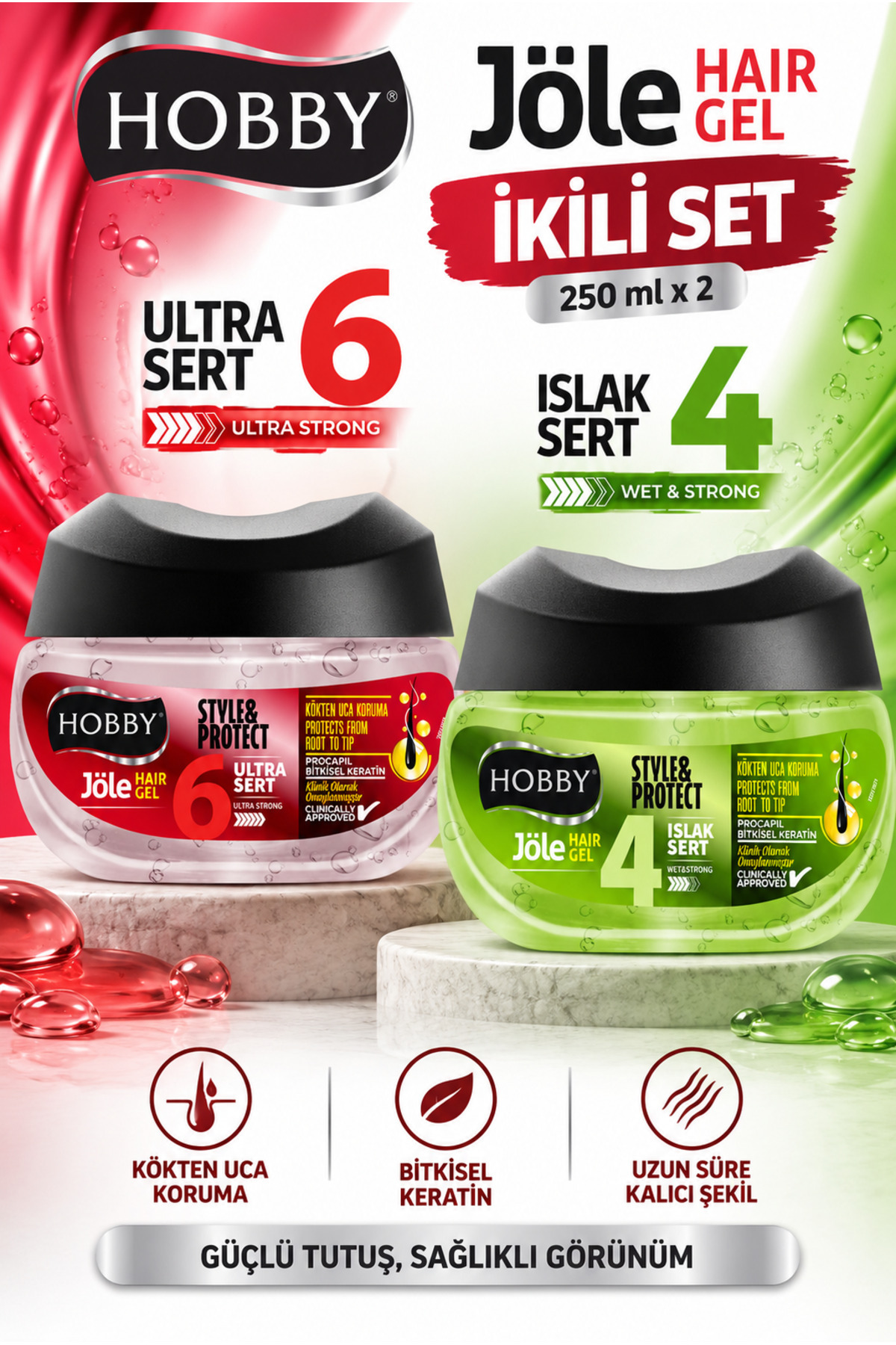 Hobby Saç Jölesi Style Protect Ultra Sert & Islak Sert 250 ml x 2 Güçlü Tutuş Doğal Görünüm — NCF--UltraSert-Islak
