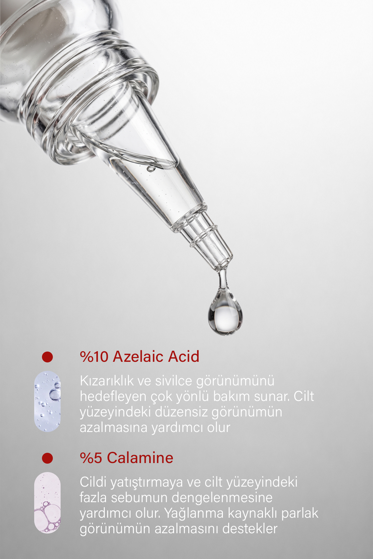 %10 Azelaik Asit + %5 Kalamin - Kızarıklık Karşıtı ve Akne Eğilimli Ciltlere Uygun Cilt Bakım Serumu 25 ml — CSM002 — تصویر 3 از 6
