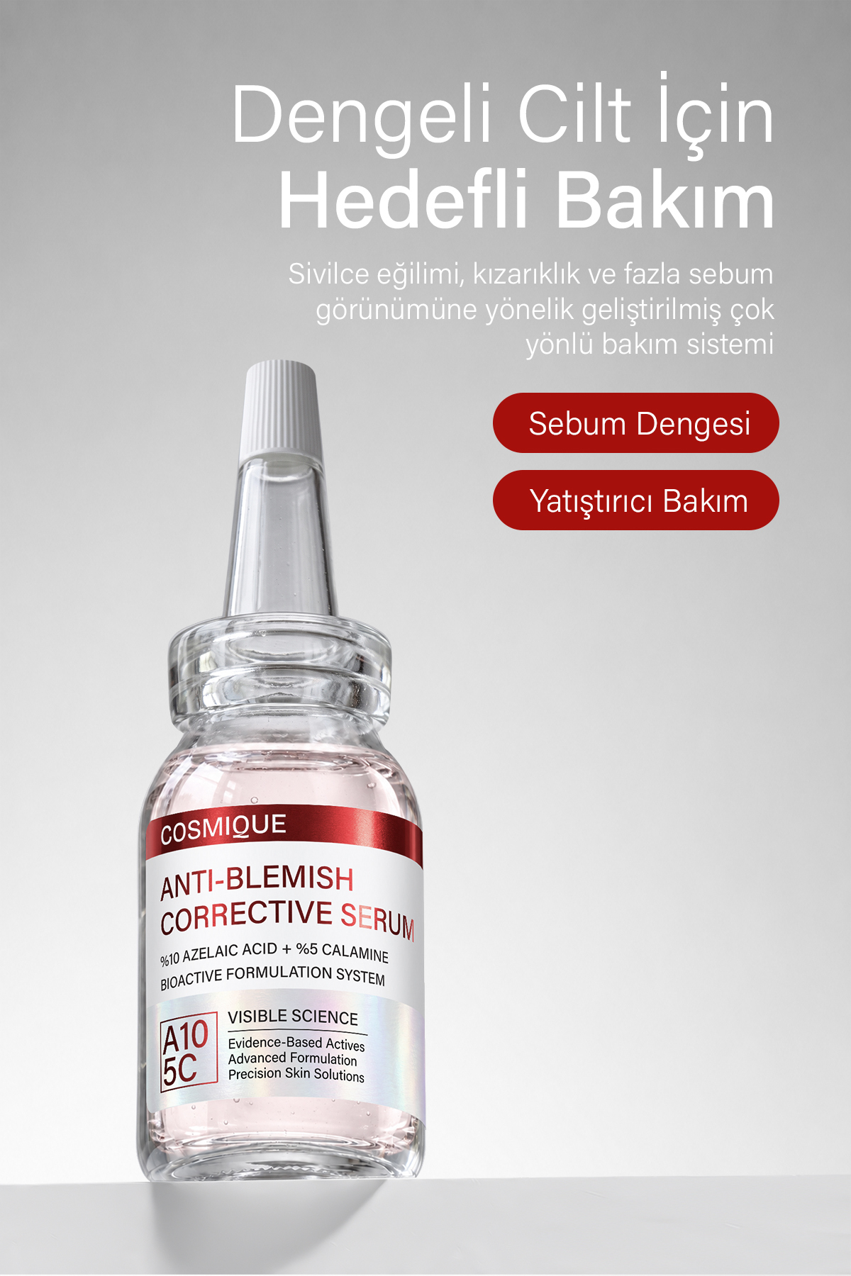 %10 Azelaik Asit + %5 Kalamin - Kızarıklık Karşıtı ve Akne Eğilimli Ciltlere Uygun Cilt Bakım Serumu 25 ml — CSM002 — تصویر 4 از 6