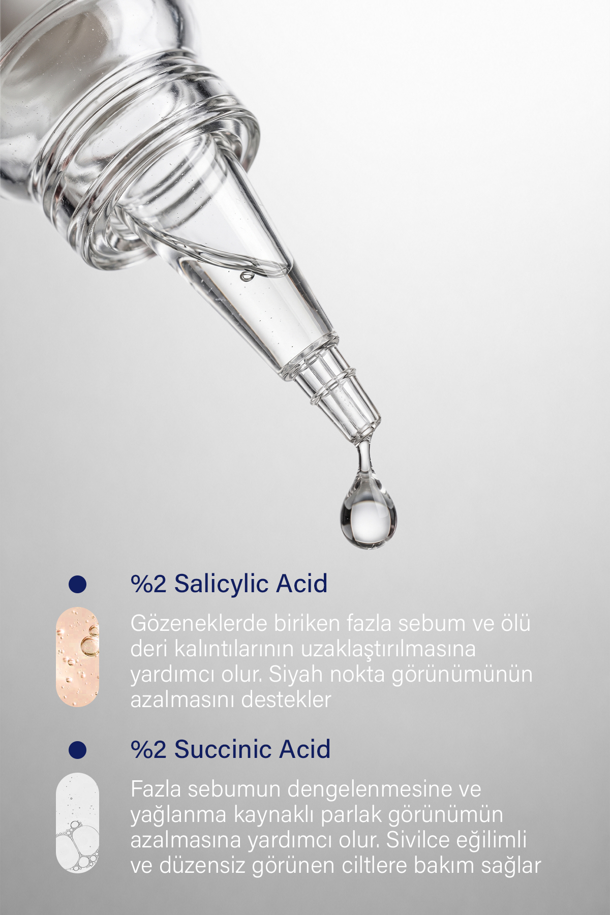 %2 Salisilik Asit + %2 Süksinik Asit + %1 Zinc PCA - Gözenek ve Siyah Nokta Karşıtı Cilt Bakım Serumu 25 ml — CSM005 — تصویر 3 از 6