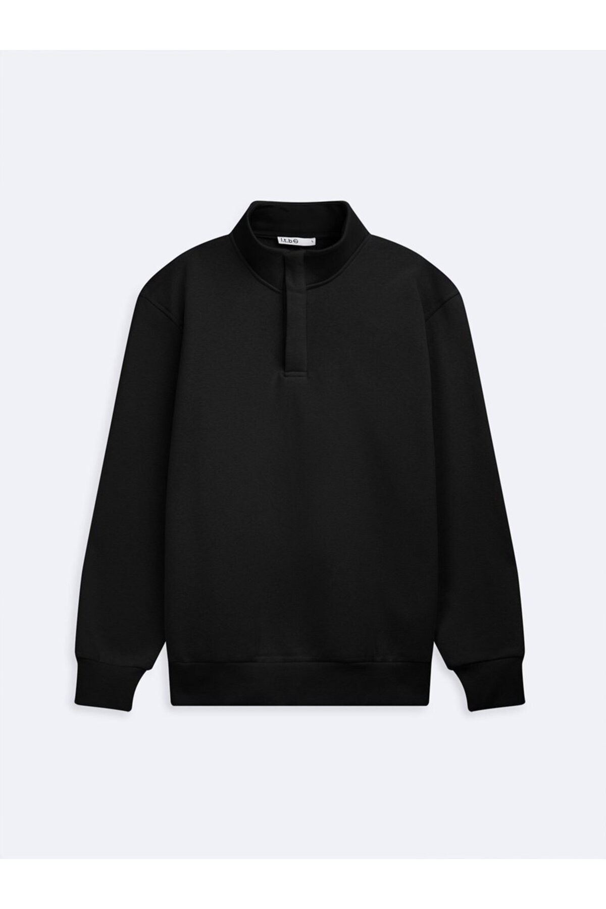 Regular Fit Dik Yaka Düğme Detaylı Siyah Sweatshırt — مشکی 011278608160259_200 — تصویر 4 از 4