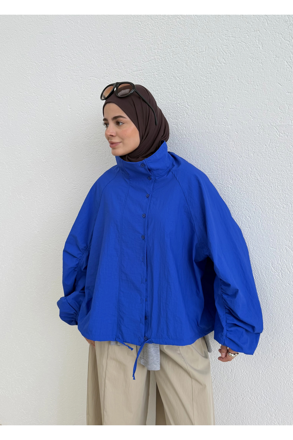 508418 FLW BOMBER GÖMLEK SAKS MAVİ — آبی P7621S1077 — تصویر 8 از 8
