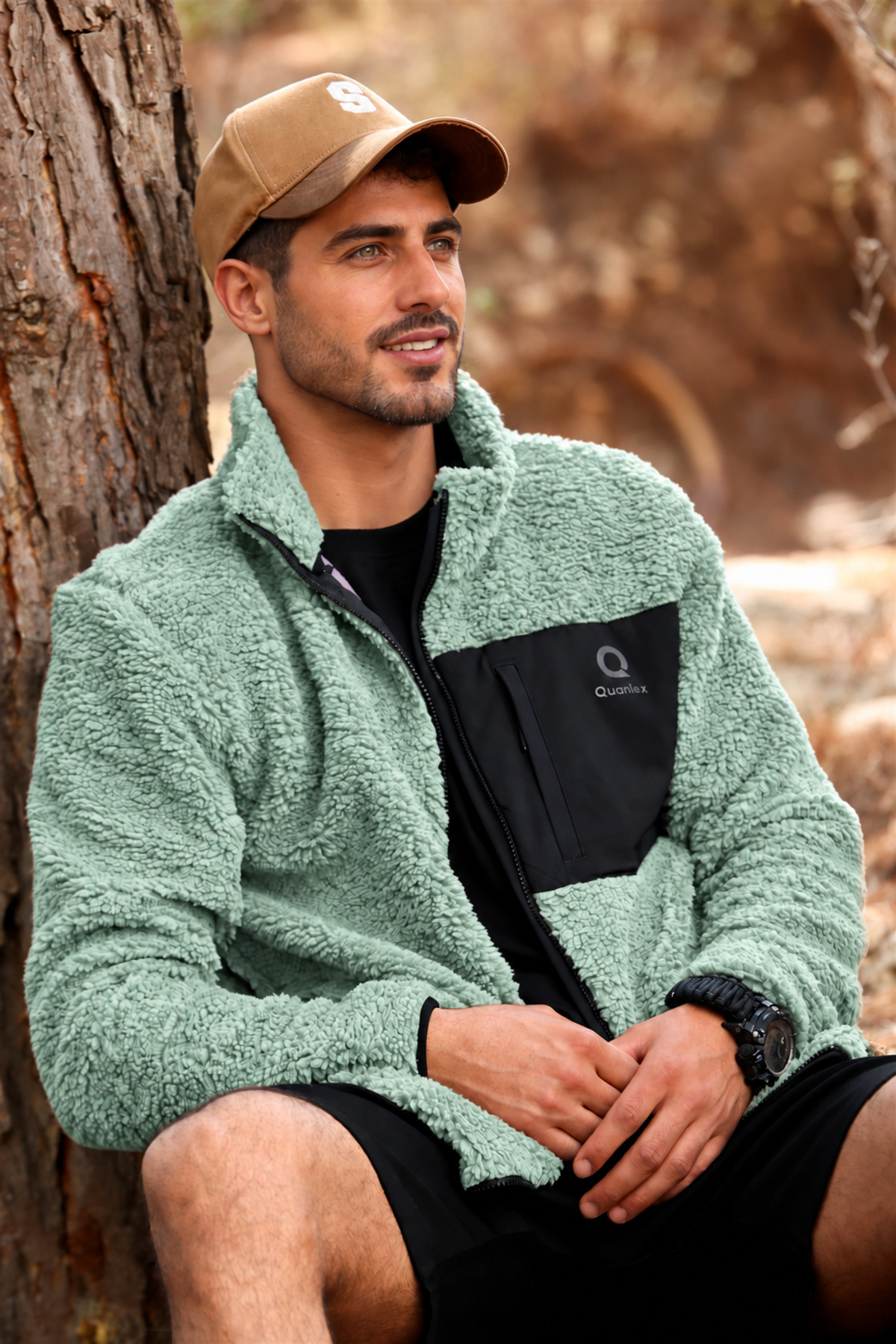 Erkek Yeşil Kuzu Welsoft Polar Ceket Dik Yaka Fermuarlı Oversize — سبز E0600-EQ — تصویر 2 از 7
