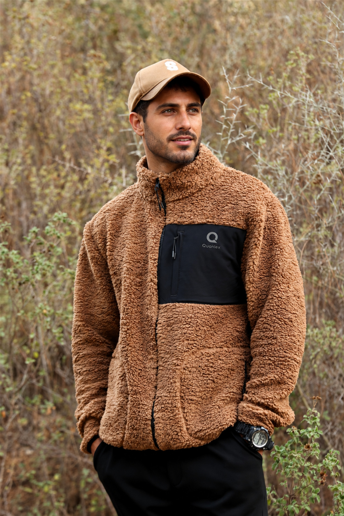 Erkek Kahverengi Kuzu Welsoft Polar Ceket Dik Yaka Fermuarlı Oversize — قهوه‌ای E0600-EQ — تصویر 3 از 8