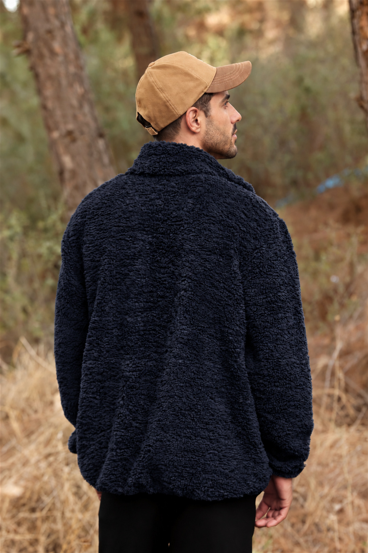 Erkek Lacivert Kuzu Welsoft Polar Ceket Dik Yaka Fermuarlı Oversize — سرمه‌ای E0600-EQ — تصویر 4 از 8