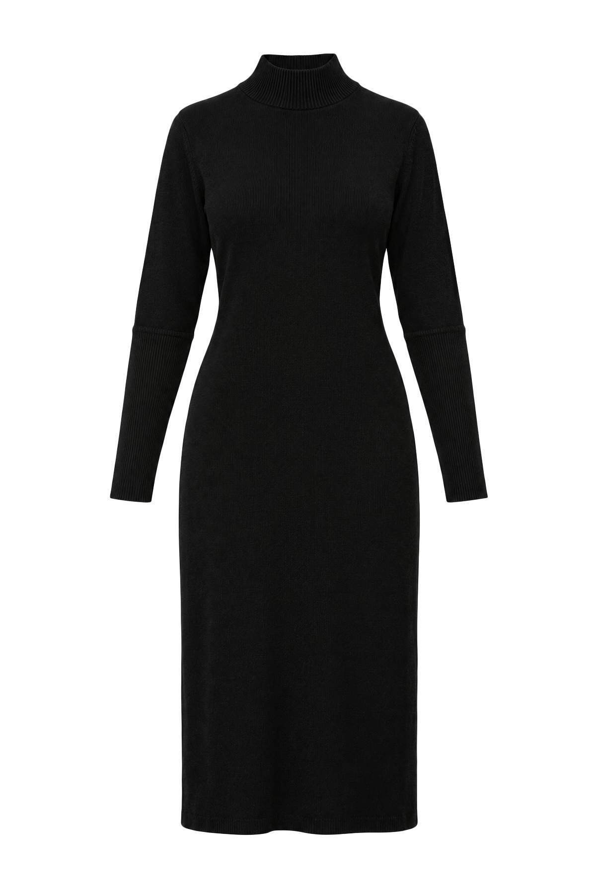 Trendyolmilla Modest Siyah Balon Kol Detaylı Triko Tesettür Elbise TCTAW27EB00045