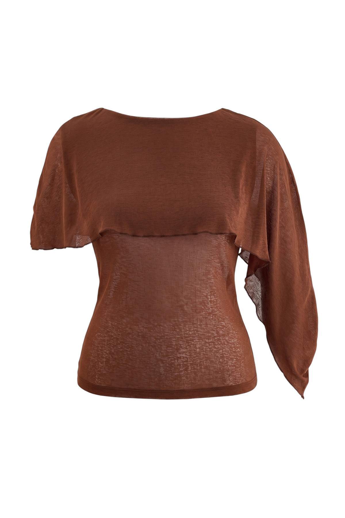 Trendyolmilla Curve Kahverengi Kayık Yaka Köpük Örme Büyük Beden Bluz TBBAW27AF00073