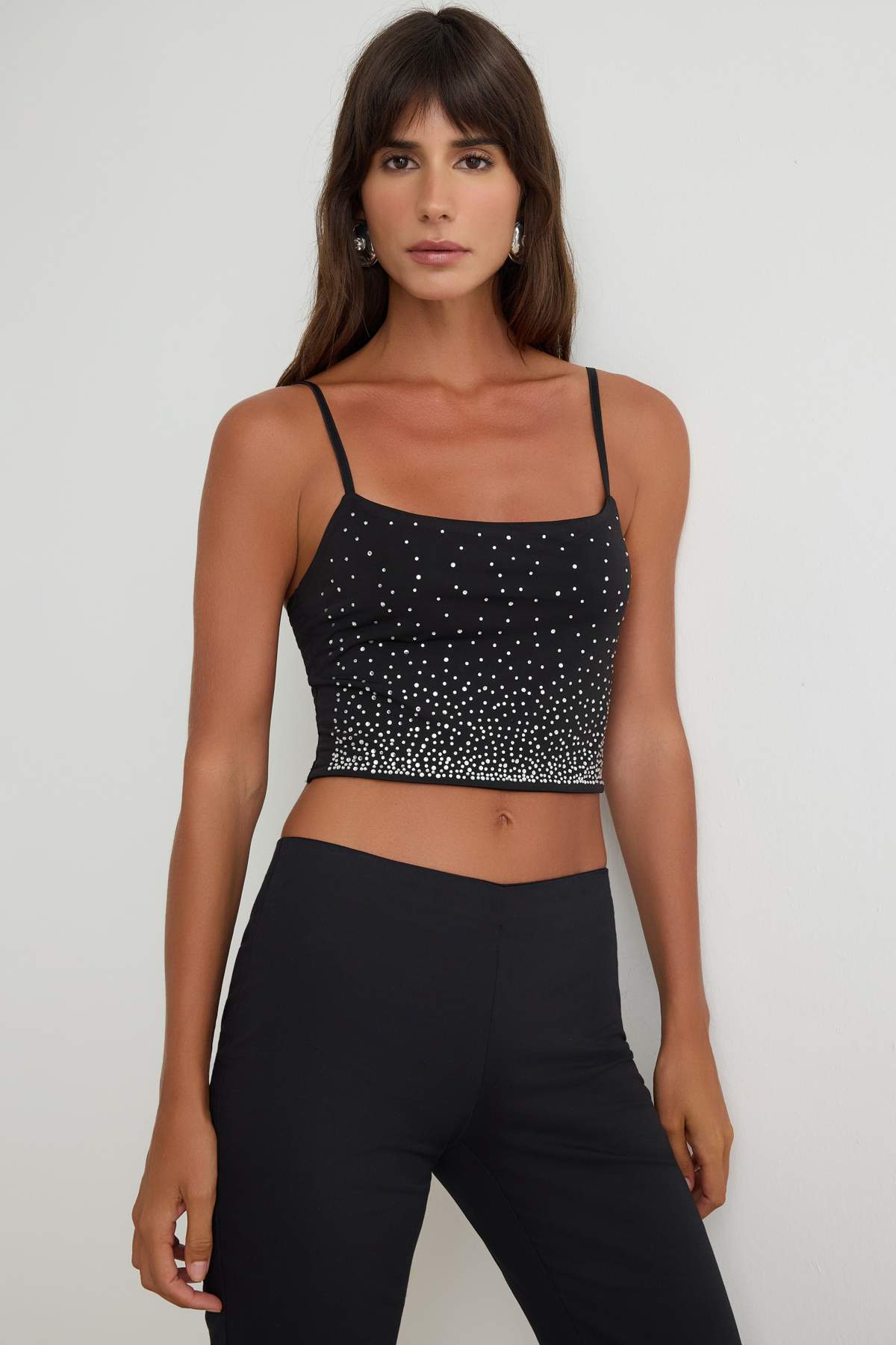 Trendyolmilla Siyah İşlemeli Kare Yaka Sandy Bluz TPRAW27BZ00048