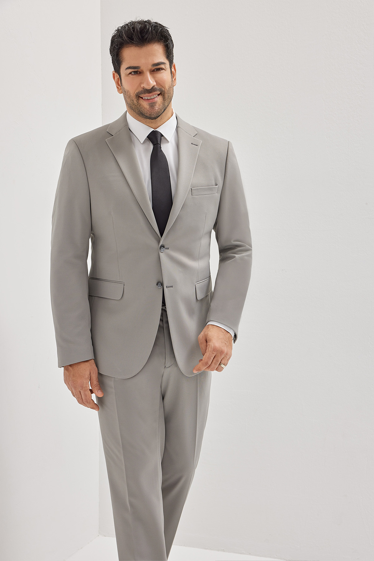 AC&Co / Altınyıldız Classics Erkek Gri Slim Fit Dar Kesim Mono Yaka Beli Bağlamalı Kapak Cepli Esnek Takım Elbise görsel 3