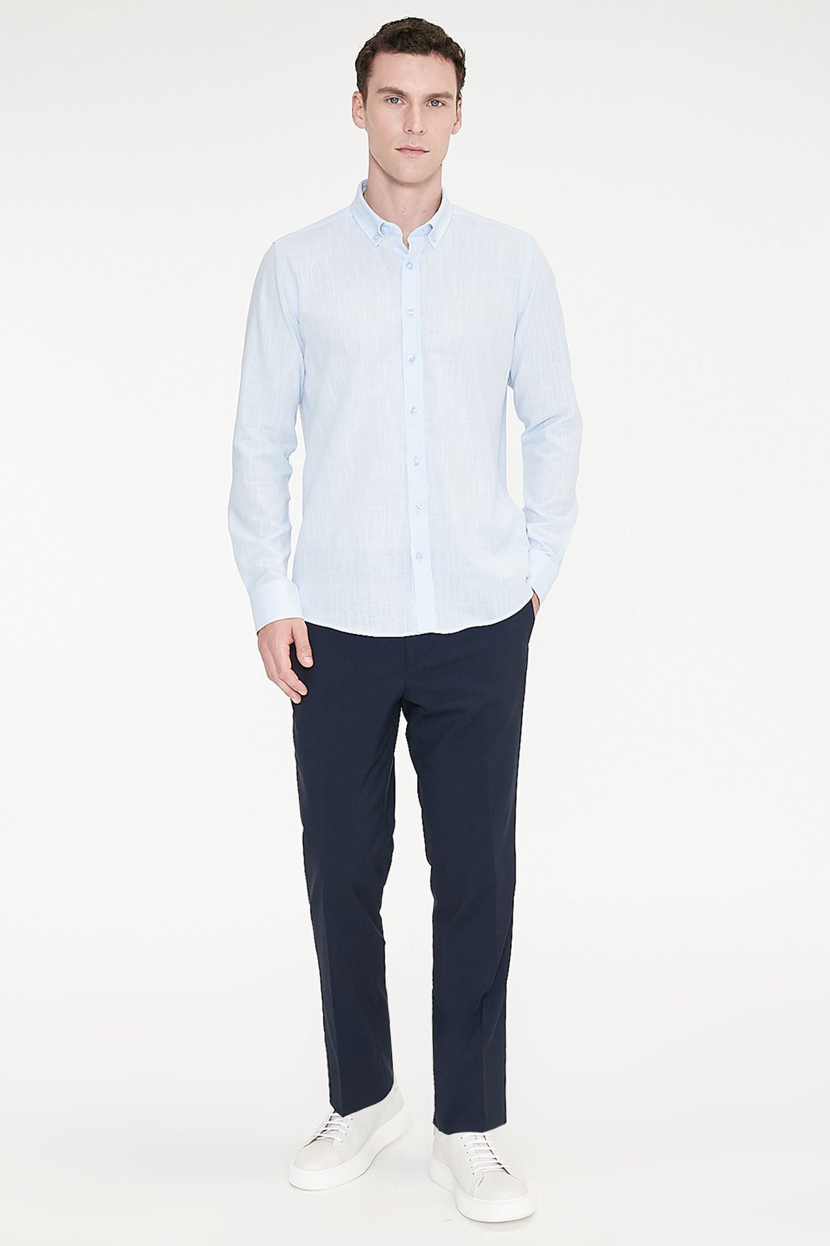 AC&Co / Altınyıldız Classics Erkek Lacivert Comfort Fit Rahat Kesim Yan Cepli Esnek Klasik Pantolon görsel 5