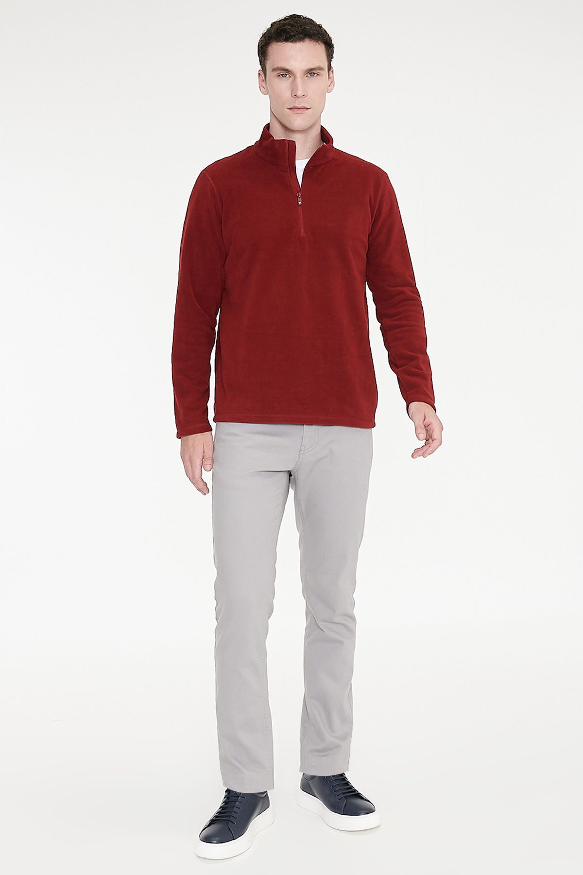 AC&Co / Altınyıldız Classics Erkek Bordo Anti-pilling Tüylenme Yapmayan Isı Koruyan Standart Fit Dik Yaka Polar Sweatshirt görsel 6