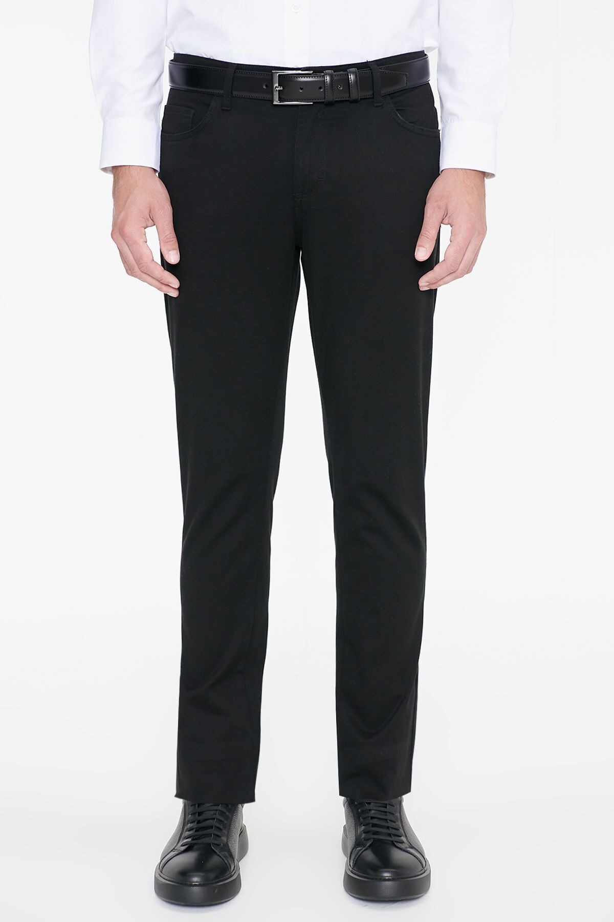 AC&Co / Altınyıldız Classics Erkek Siyah Diz İzi Yapmayan Slim Fit Dar Kesim 5 Cep Pamuklu Kanvas Esnek Casual Pantolon görsel 3