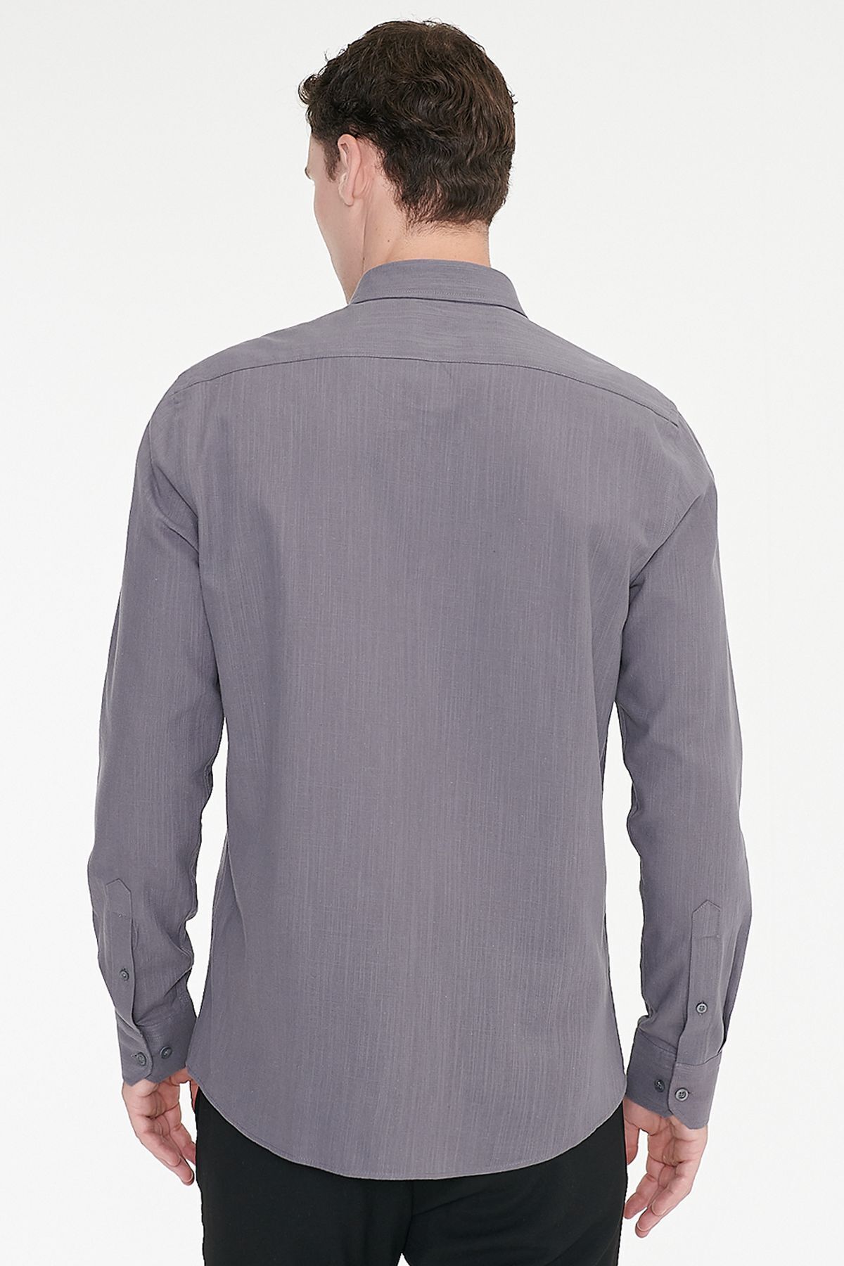 AC&Co / Altınyıldız Classics Erkek Antrasit %100 Pamuk Nefes Alabilen Terletmez Slim Fit Gömlek Flamlı görsel 6