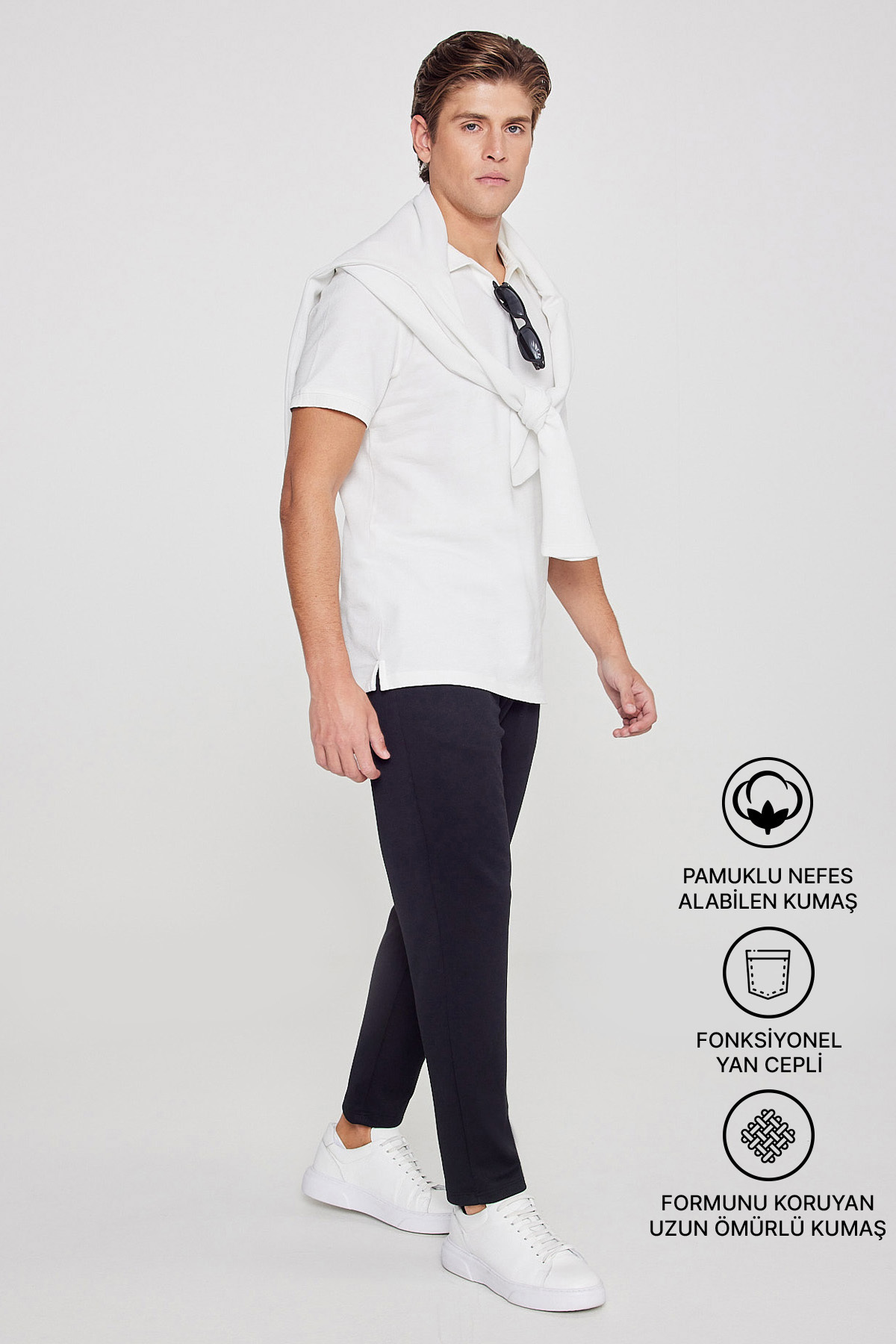 AC&Co / Altınyıldız Classics Erkek Siyah Pamuklu Esnek Beli Lastikli Diagonal Desenli Jogger Pantolon Standart Fit Normal Kesim görsel 3