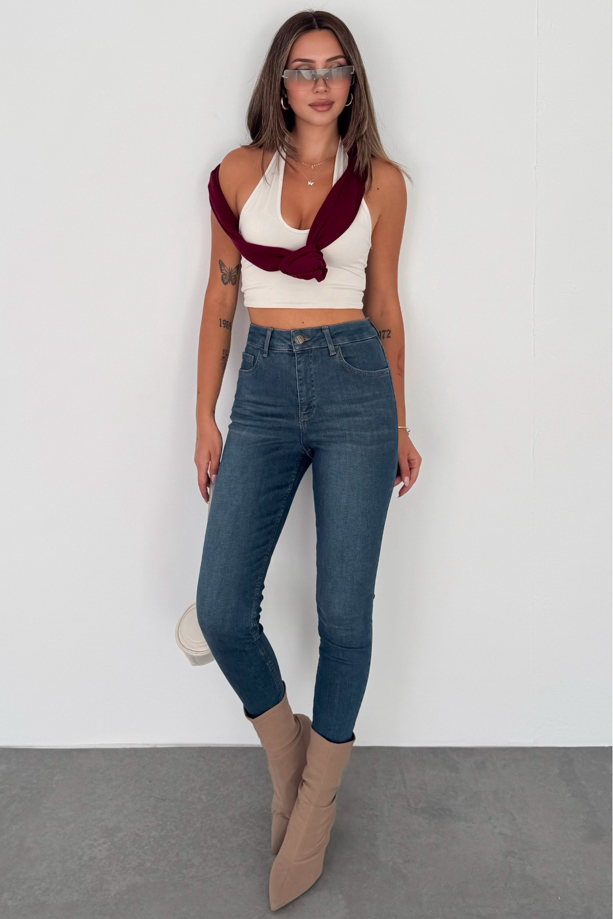 HLT JEANS Kadın Vintage Blue Süper Skinny Fit Esnek Likralı Yüksek Bel Jean Kot Pantolon JENNİE-2014